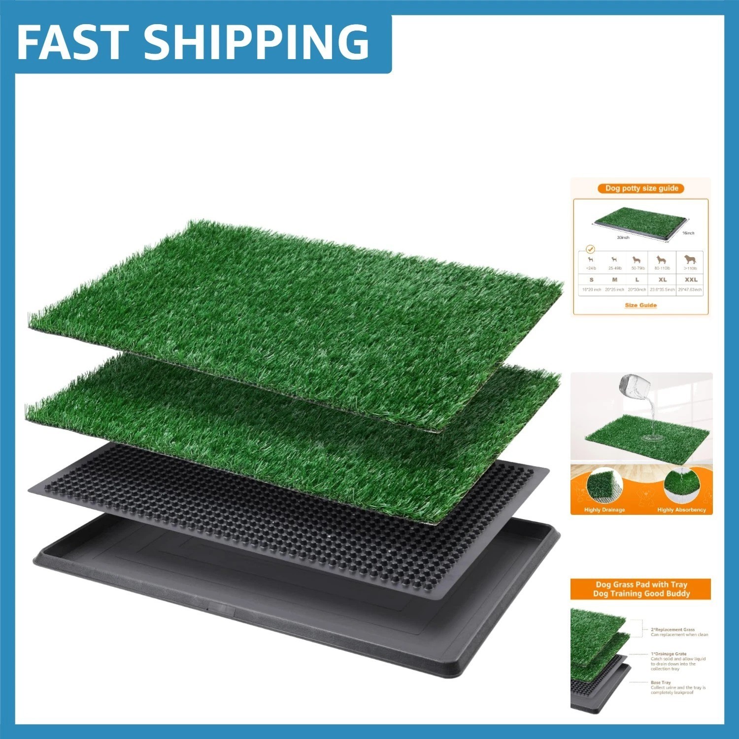Portable Dog Litter Box – Complete Grass Pad Set with 2 Replacement Mats