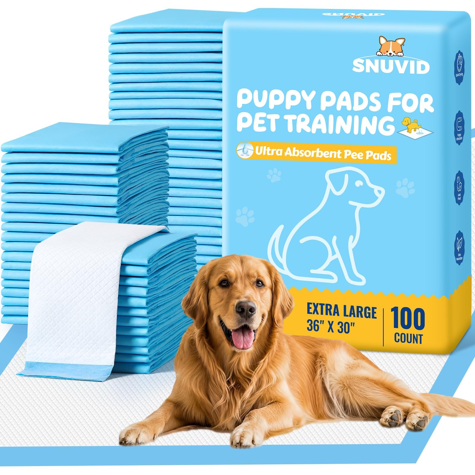 100 Pack 30″x36″ Extra Large Dog Pee Pads – Super Absorbent & Leak-Proof Disp…