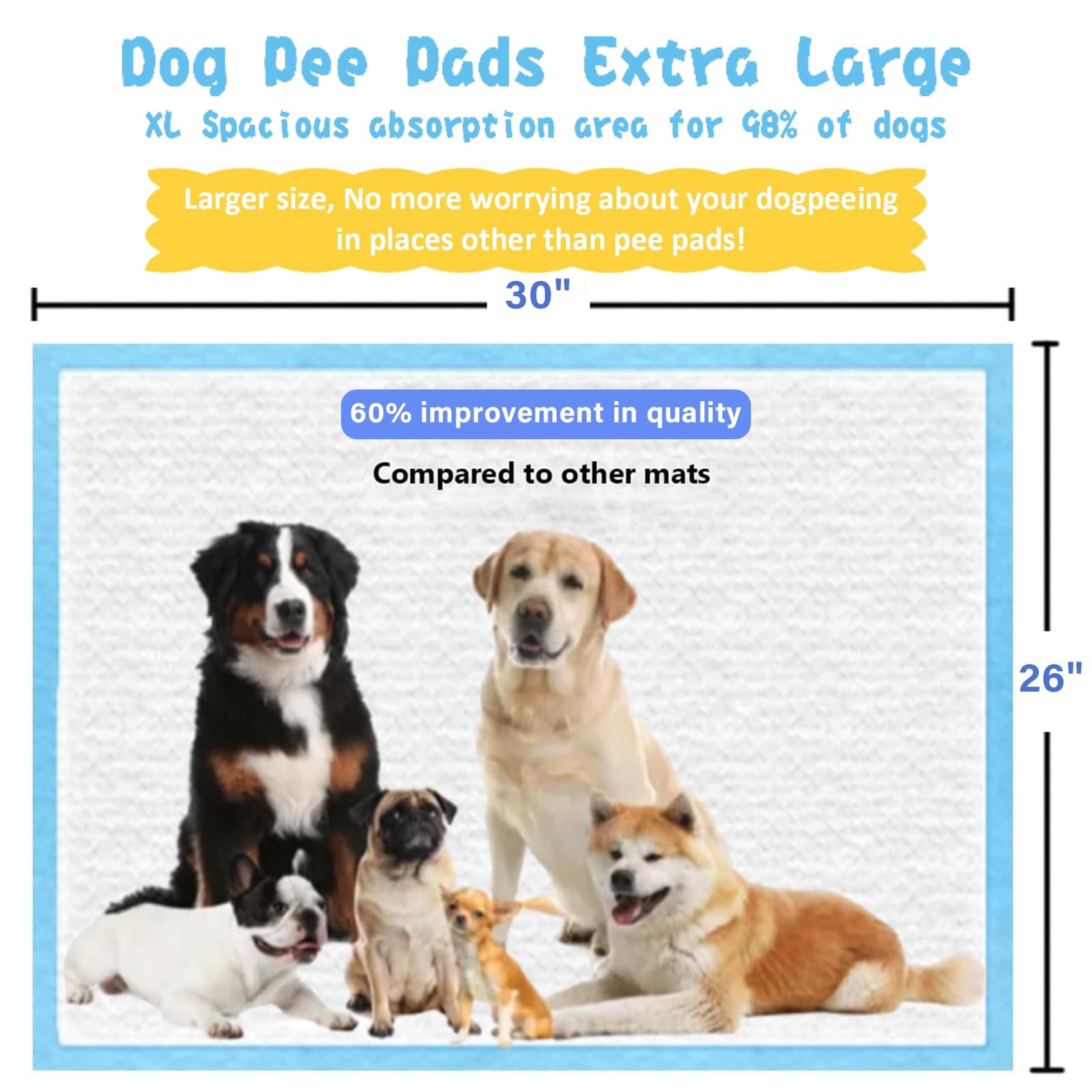 XL Thicker Dog Pads 30″x26″ 60 Count, Extra Large Pet Training Pads, Leak-Pro…