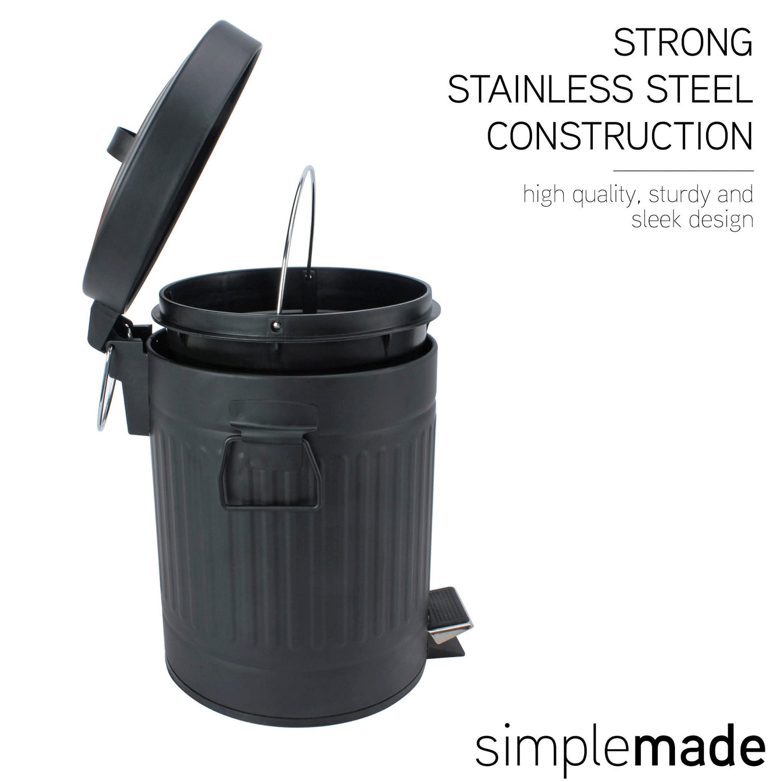 SIMPLEMADE Round Step Trash Can, Stainless Steel with Lid, Small Metal Wasteb…