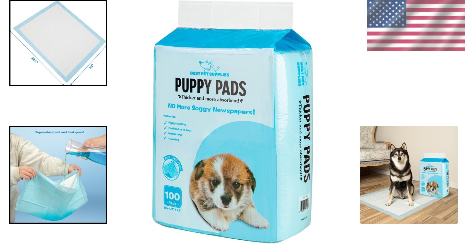Baby Blue 100 Count Puppy Pads – Quick-Dry, Super Absorbent, Leak-Proof Design
