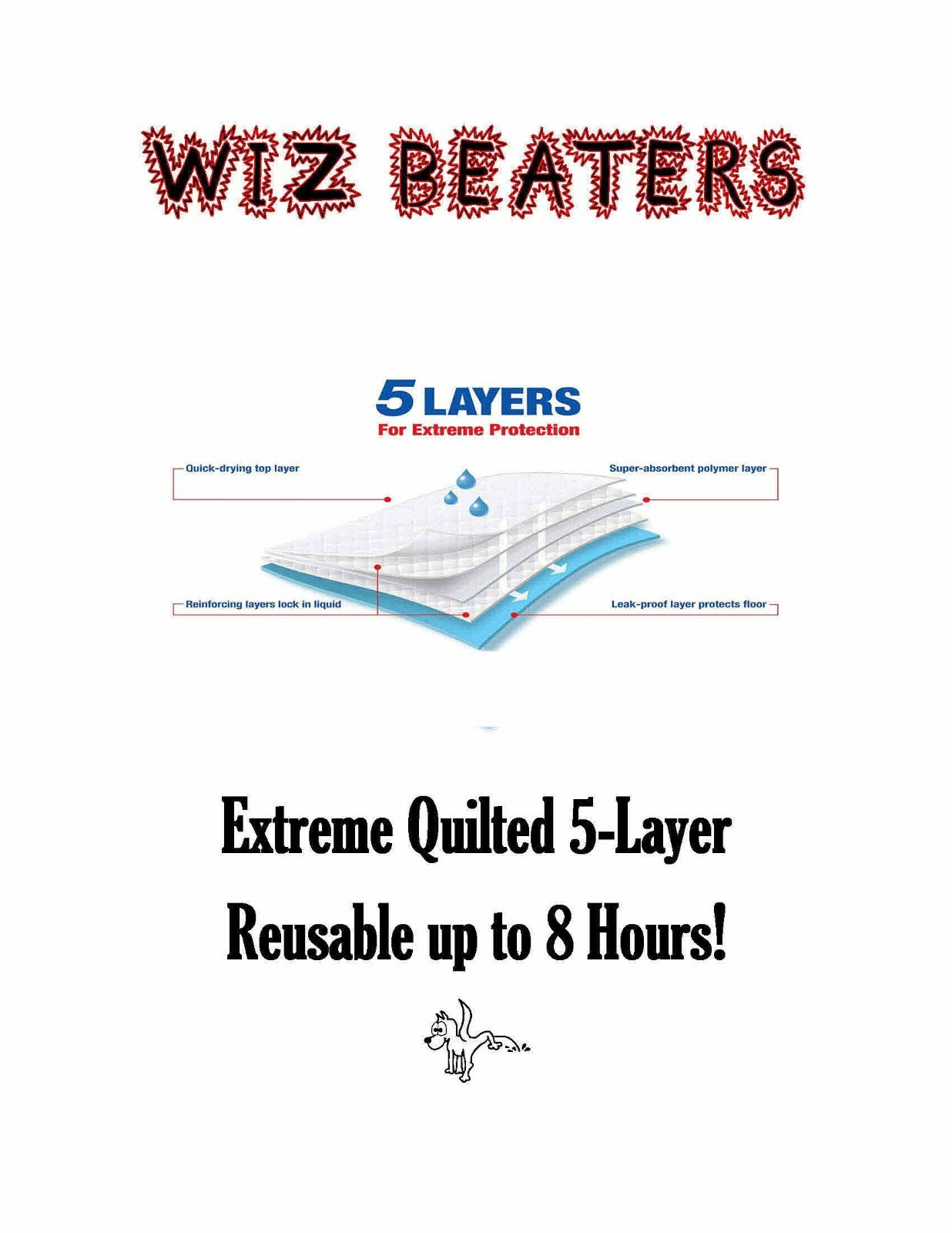 17×24″ 300ct SUPER ABSORB Wiz Beaters 5-Layer Reusable Disposable Puppy Pee Pads