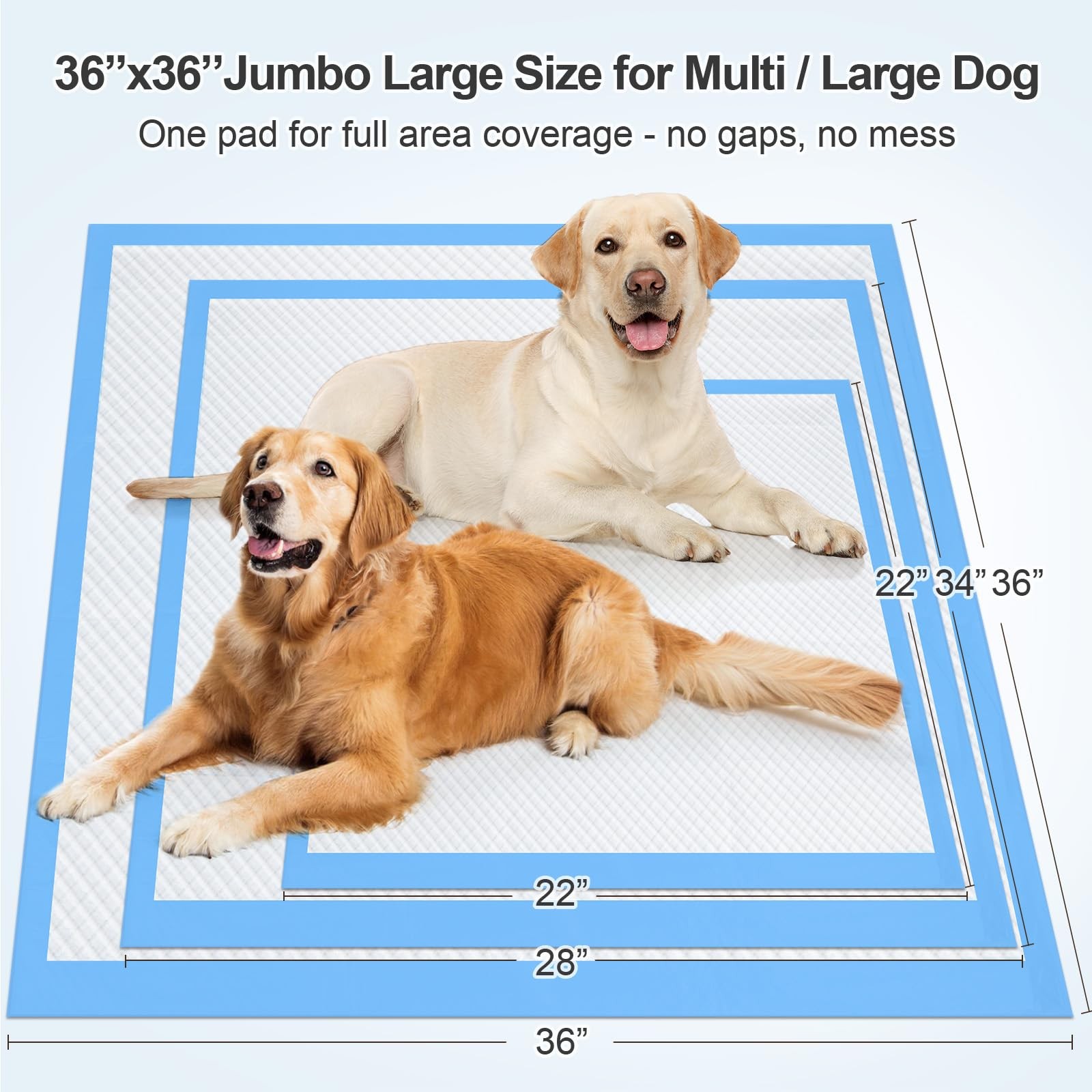 Upgraded 4XL 36″x36″ 6 Layers Dog Pee Pads, Ultra Blue, Blue