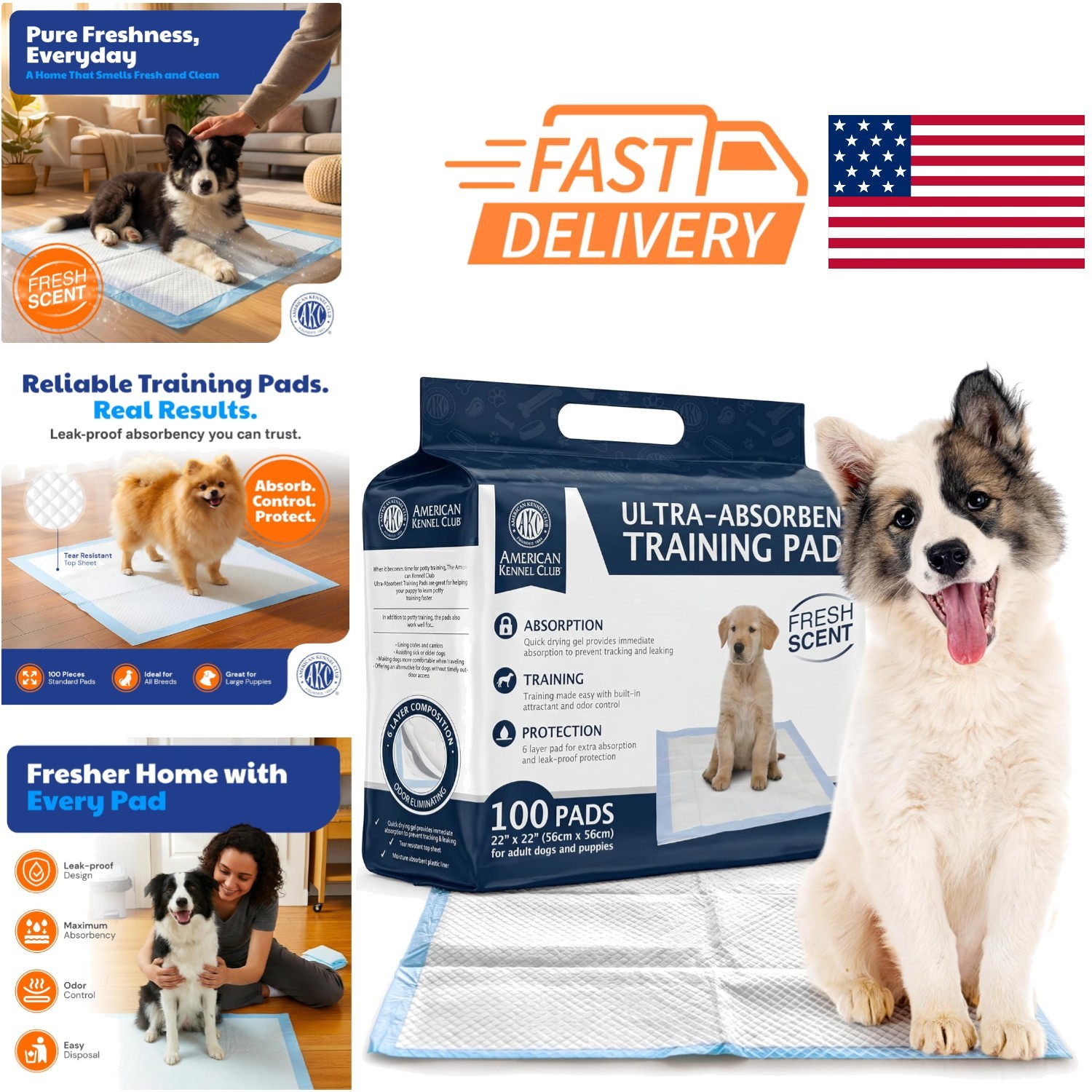 Scented Puppy Training Pads 22 x 22 Inches Pack of 100 Ultra Absorbent Gel