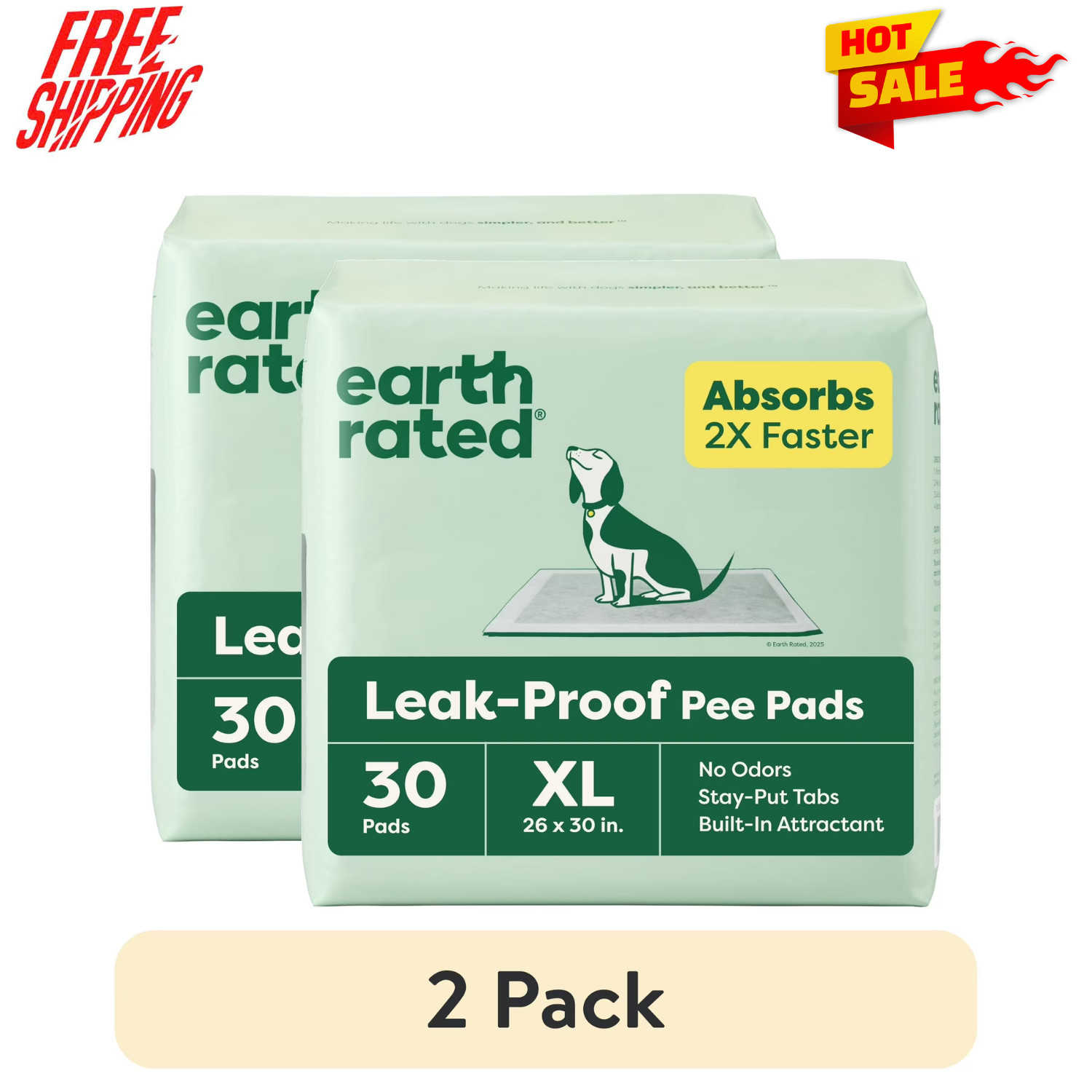 2 Pack Earth Rated Dog Pads XL 26×30 30Ct Unscented Leak Proof Training Pads