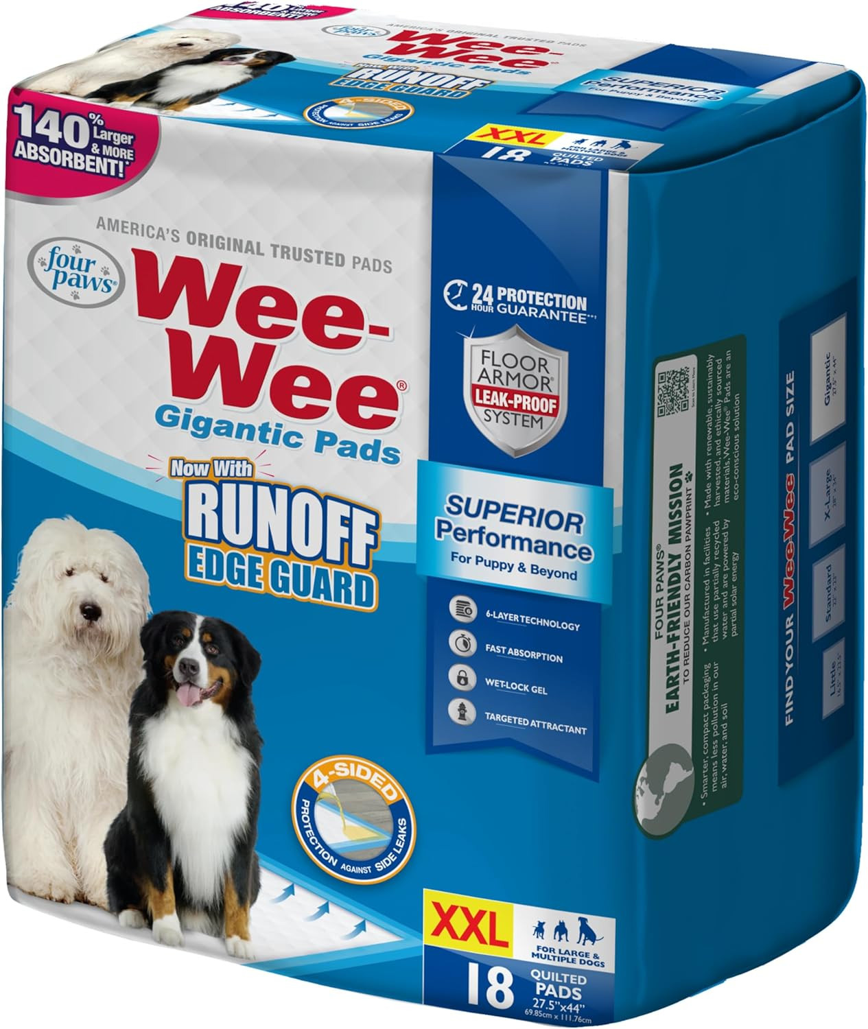 Four Paws Wee-Wee Superior Performance Gigantic Dog Pee Pads, 18 Count | Puppy &