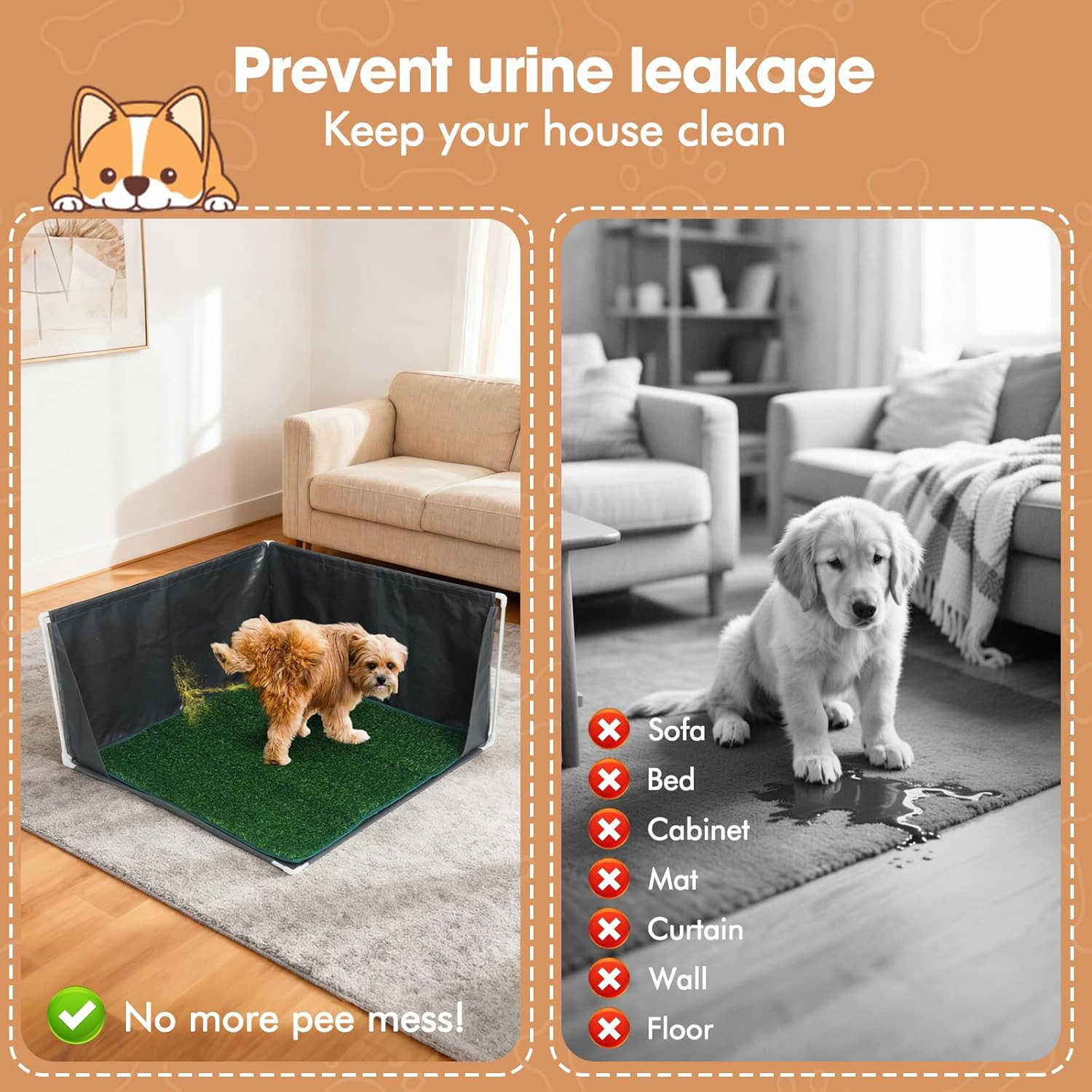Dog Pee Pad Holder with High Walls, Portable Dog Litter Box for inside Potty, Sp
