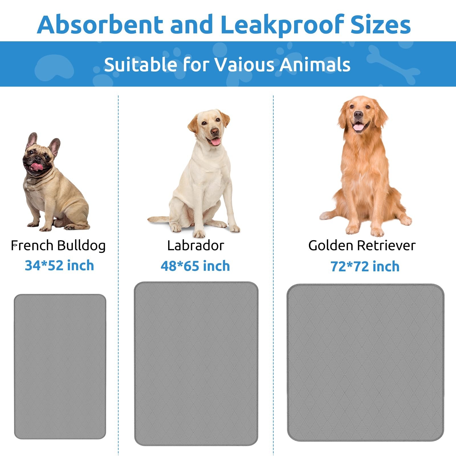 Washable Reusable Dog Pee Pads, 34″x52″ (2 Pack) Absorbent & Waterproof Puppy…