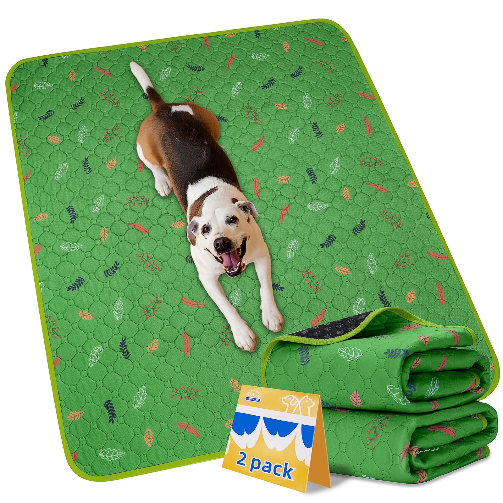 2 PCS Green 36×41 Inch Extra Large Reusable Washable Dog Pee Pad Mat Floor