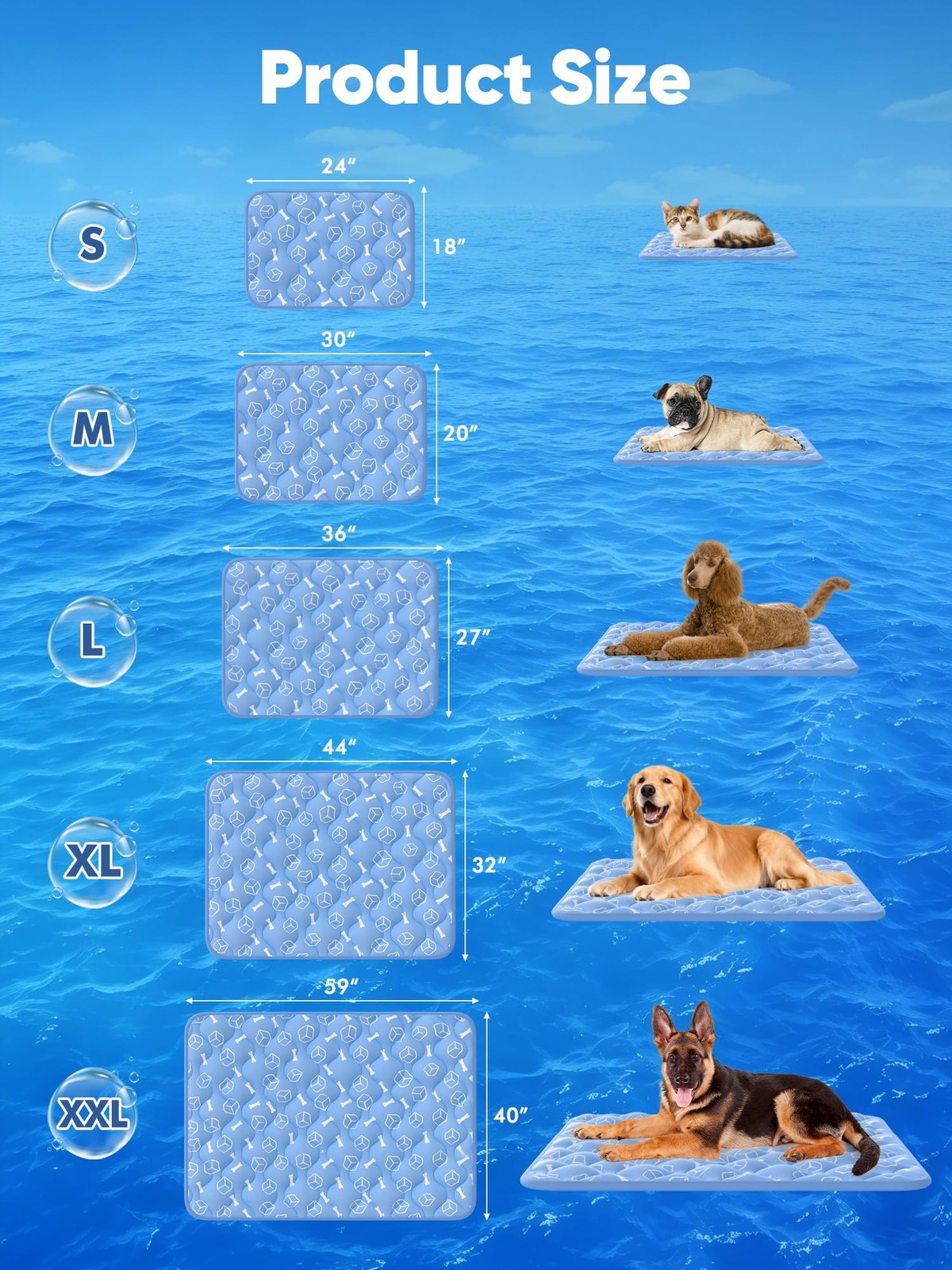 Rywell Dog Cooling Mat 2.0, Ocean Blue,30″ x 20″ Thick & Durable Cooling Mat …