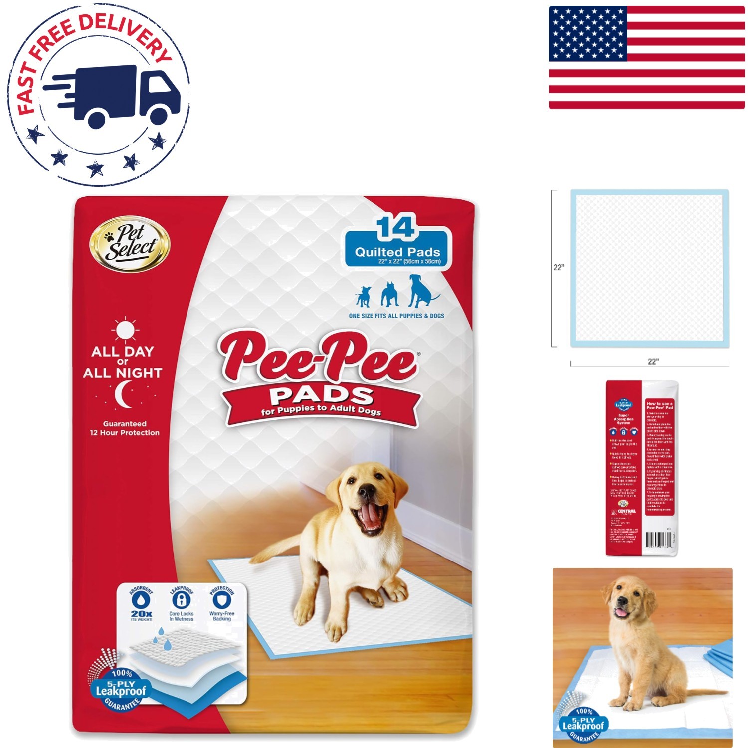 Pet Select Pee Pee Training Pads – 14 Count, 22″ x 23″ for Worry-Free Relief