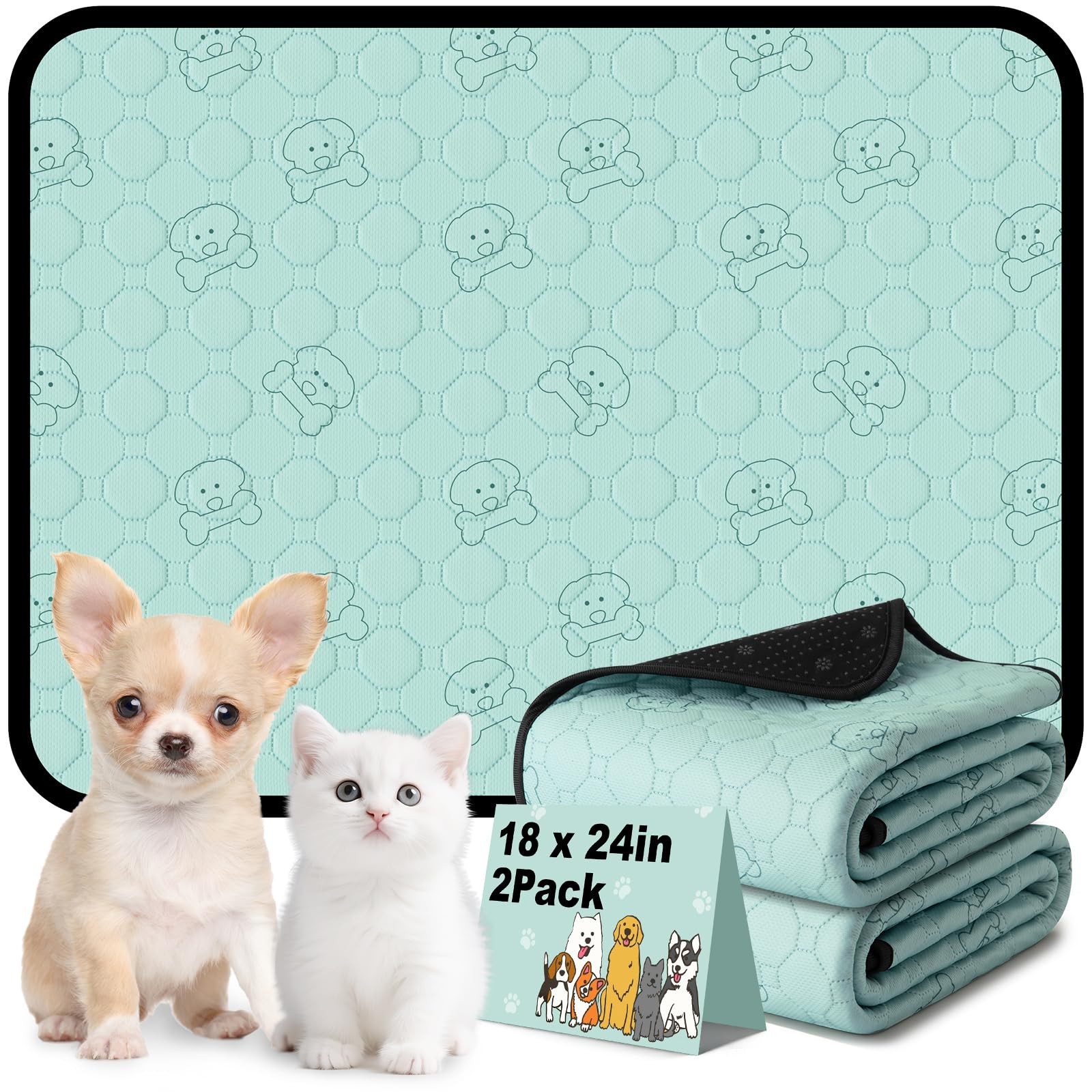 Washable Pee Pads Dogs 18″x24″ Reusable Puppy Training 2 Pack Waterproof