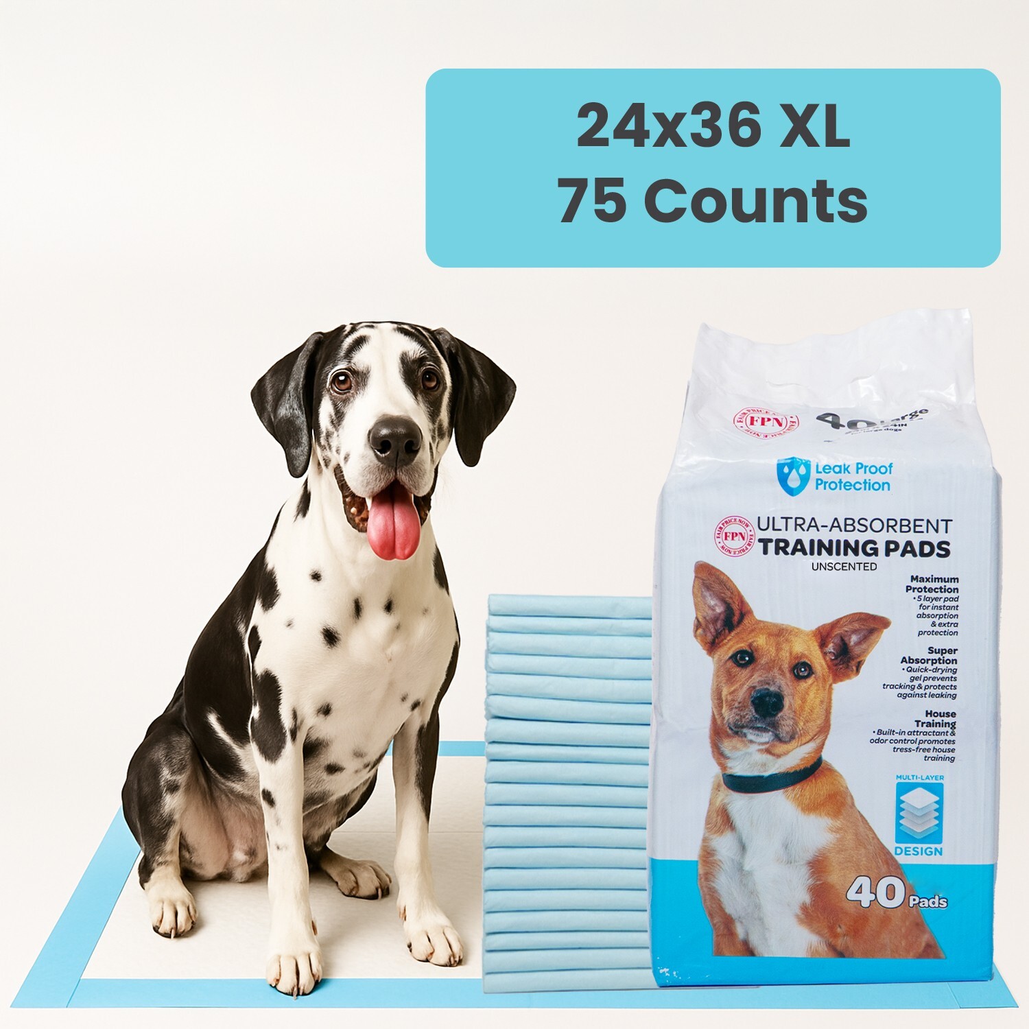 Pet Pads for Dogs 24×36 Unscented Blue Ultra-Absorbent Potty Training Pads 75 Ct