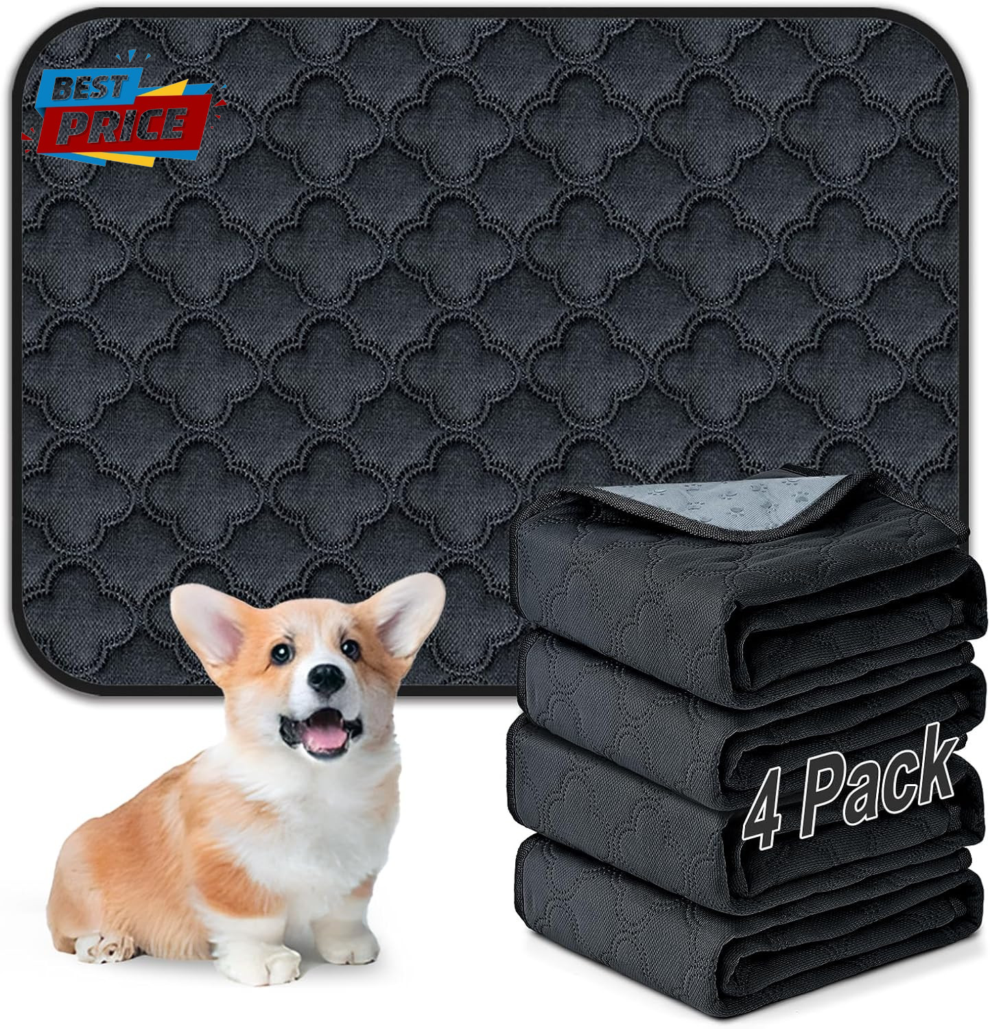 Washable Pee Pads for Dogs – 4 Pack Reusable Pee Pads，Waterproof Puppy Pads，Pet