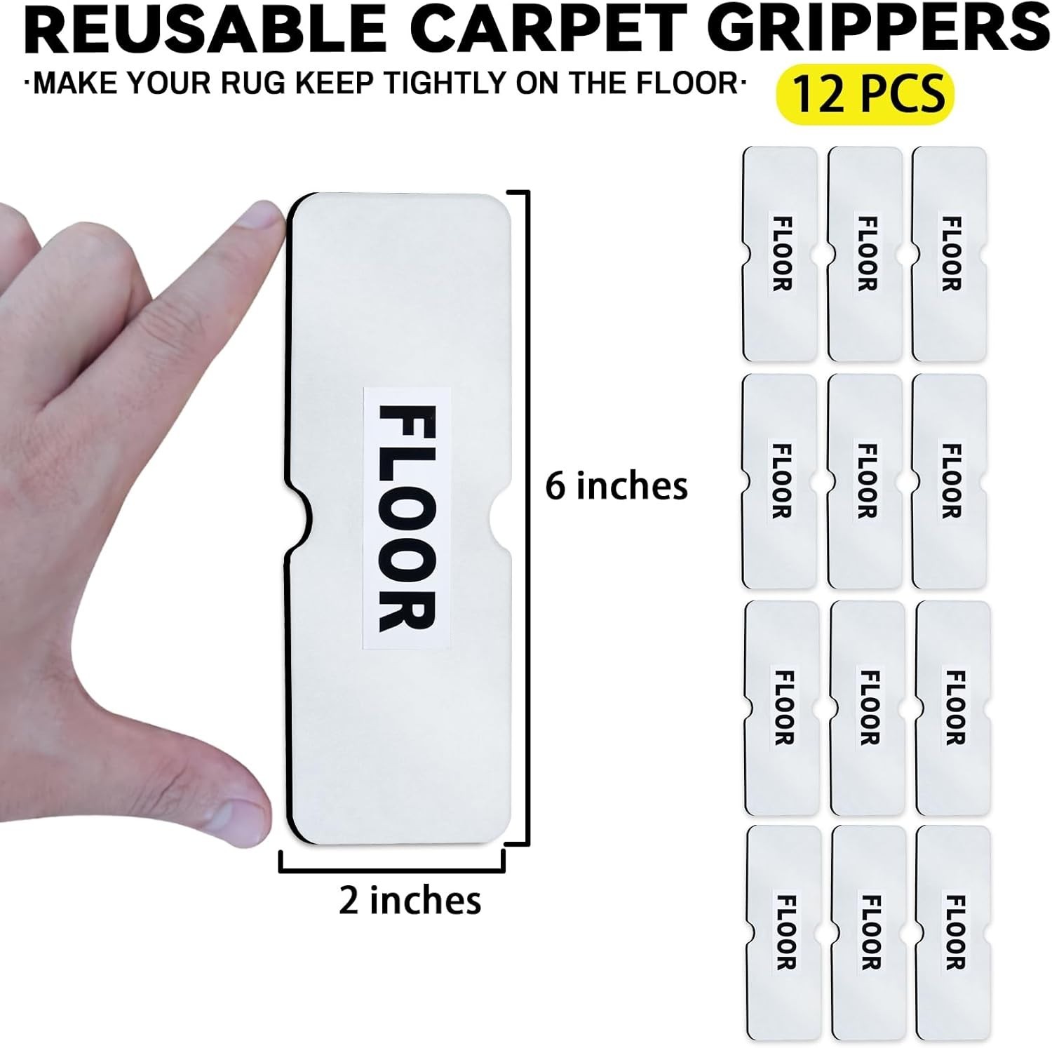 Rug Carpet Non Slip Grippers, Reusable Rug Tape, No Damaging for Hardwood Flo…