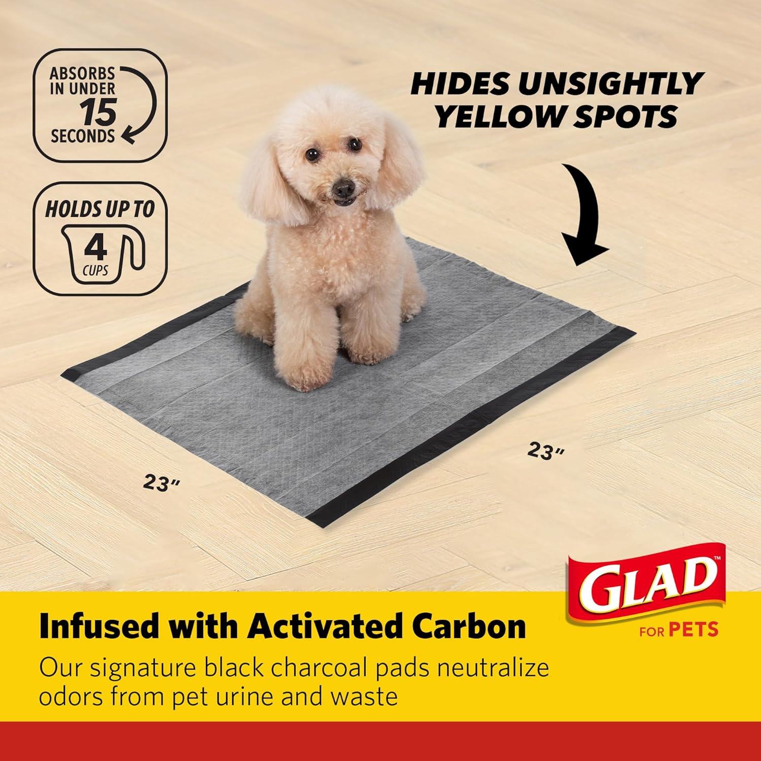 for Pets Black Charcoal Puppy Pads, 23 X 23 Inch, 6-Layer Leak-Resistant Design,