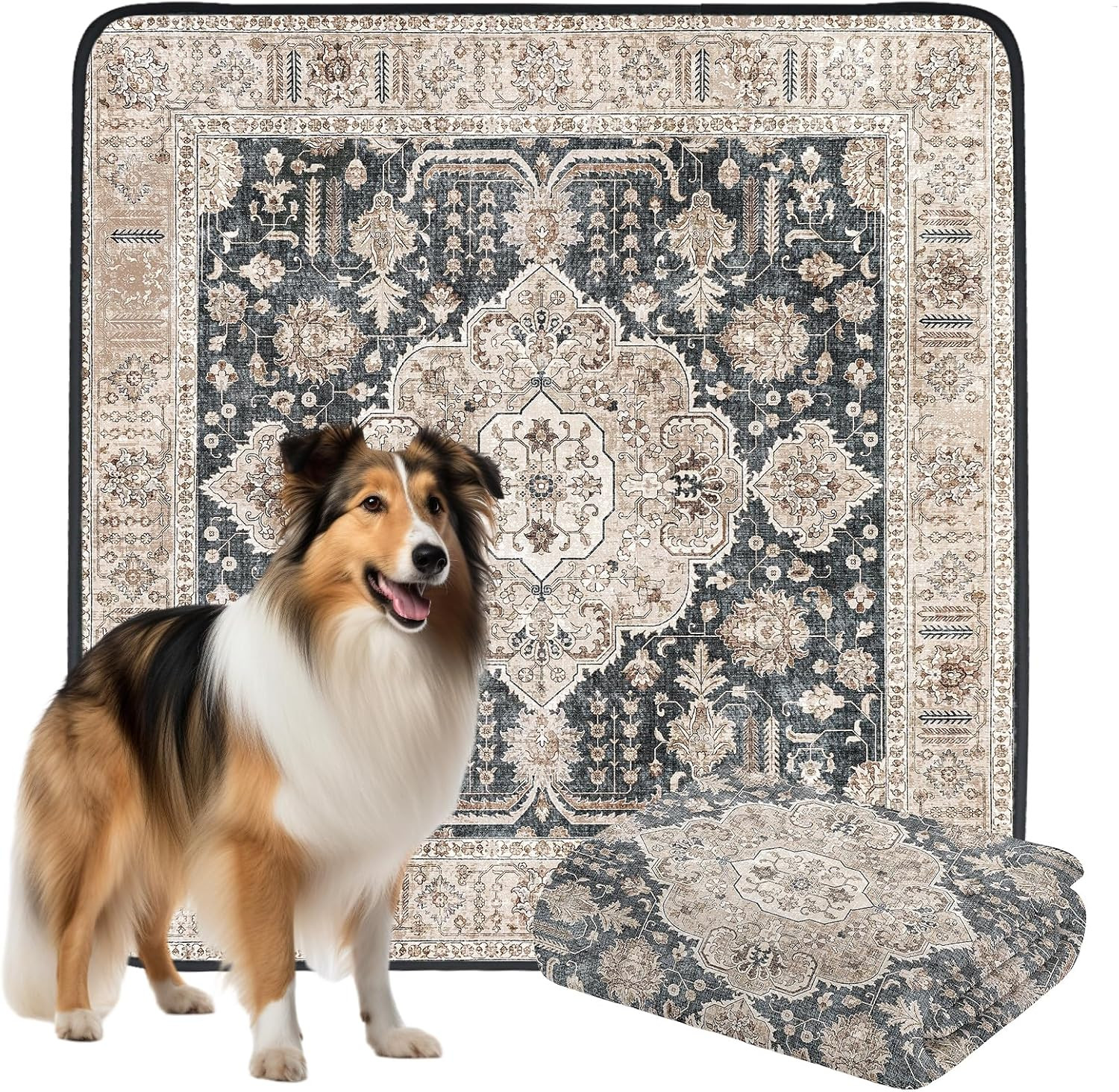 Non-Slip Dog Washable Pee Pads Extra Large 72″ X 72″, Boho Reusable Pet