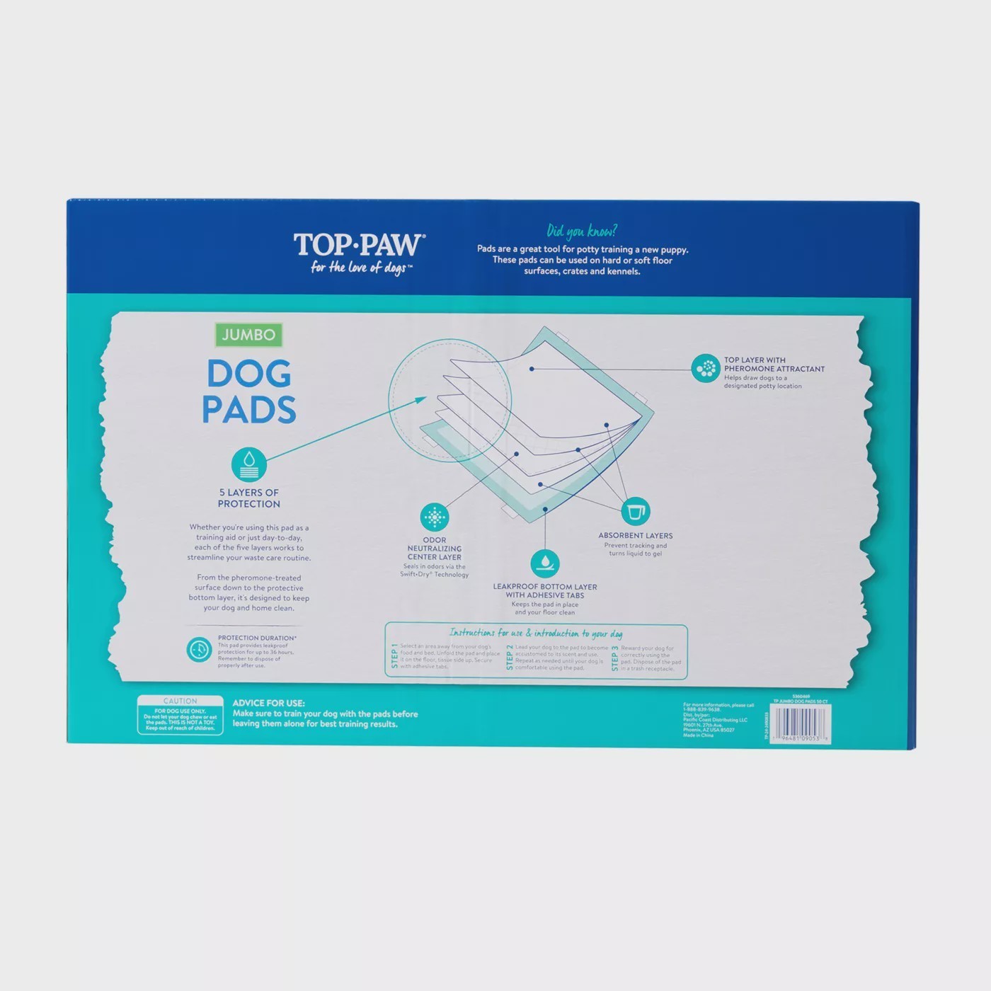 Top Paw Jumbo Premium Dog & Puppy Pee Pads 54″x37″ Unscented 50 Count Pack