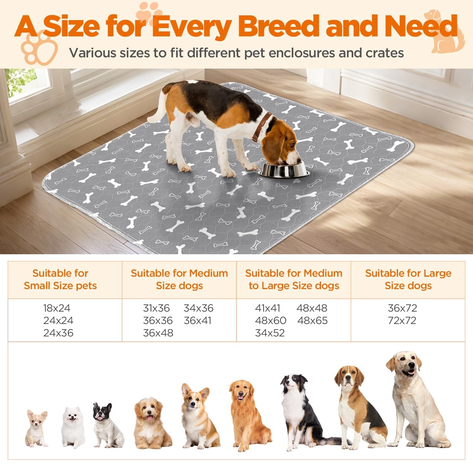 Baodan Washable Pee Pads for Dogs, 2Pack Reusable Puppy Pads, Fast Absorbent D