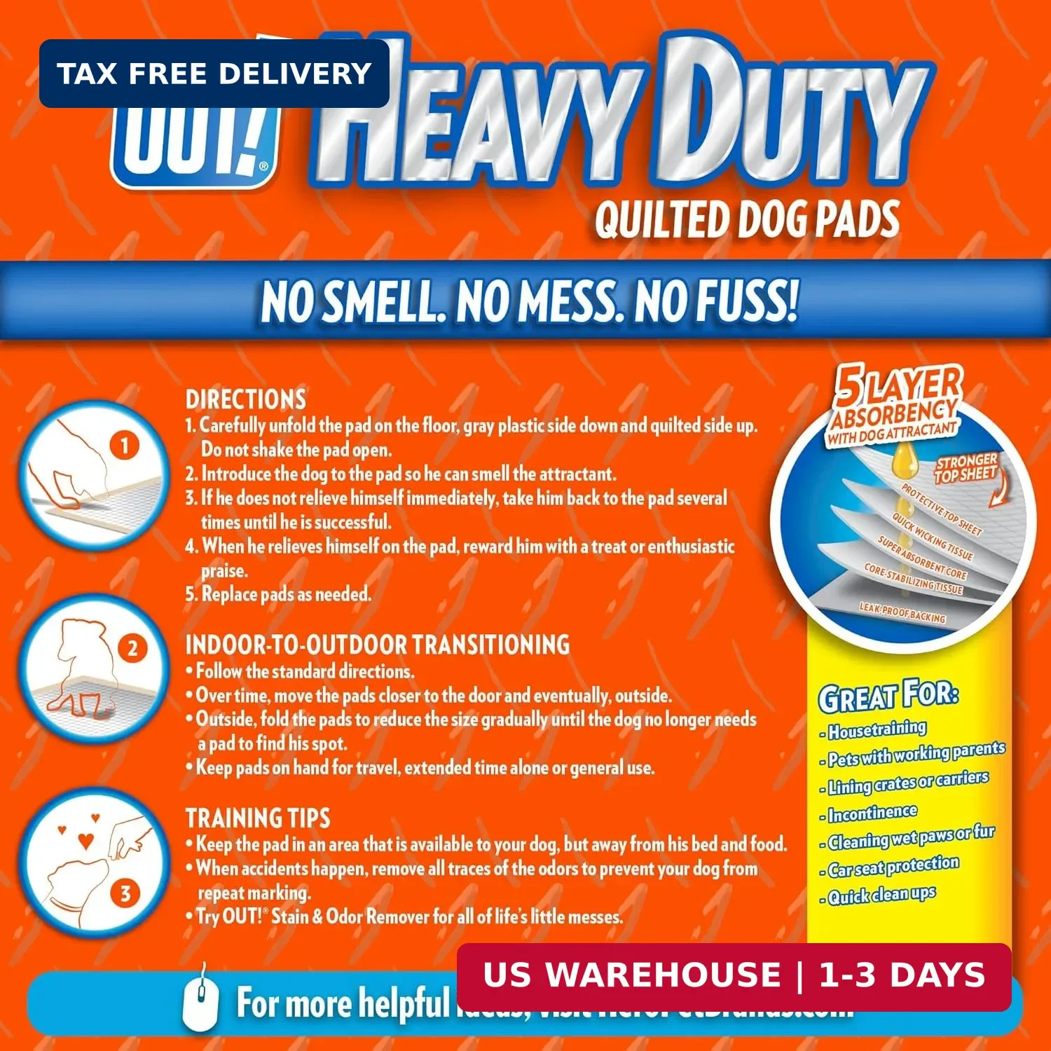 OUT! PetCare XXL Puppy Pads, Heavy Duty Pee Pads for Dogs, 26×30, 30 Count | Dog