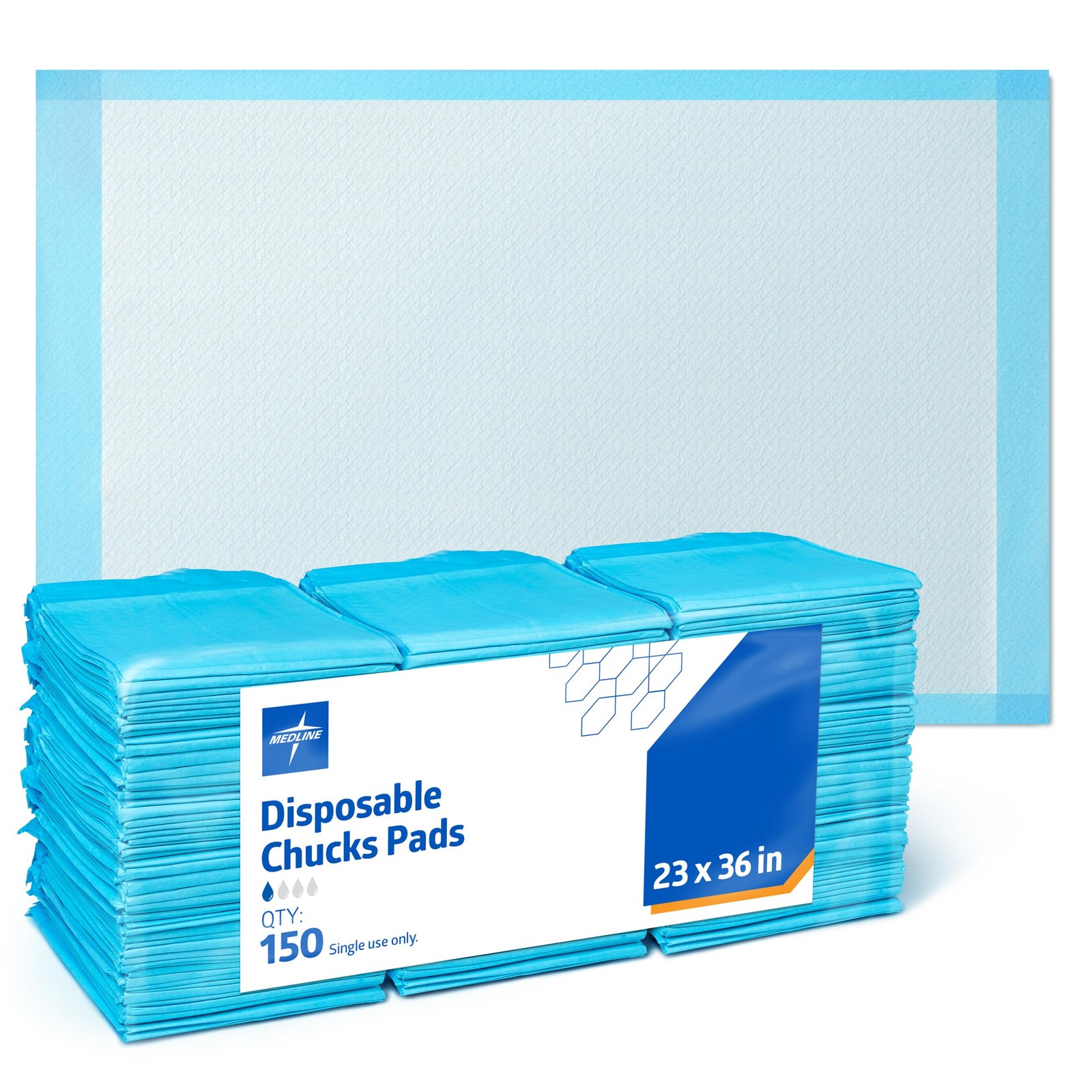 Blue Disposable Incontinence Underpads 23 x 36 150 Count Light Absorbency Chux