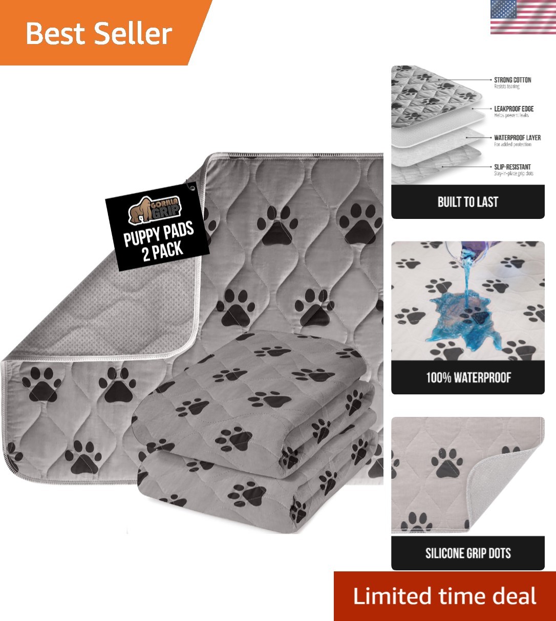 Washable Puppy Pads, Slip Resistant Dog Crate Mat, Waterproof Cloth Pee Pad f…