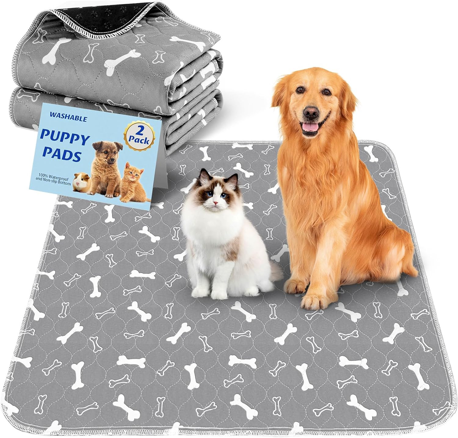 2-PK Washable Pee Pads for Dogs – Waterproof Whelping Mats Training Pads 36×48