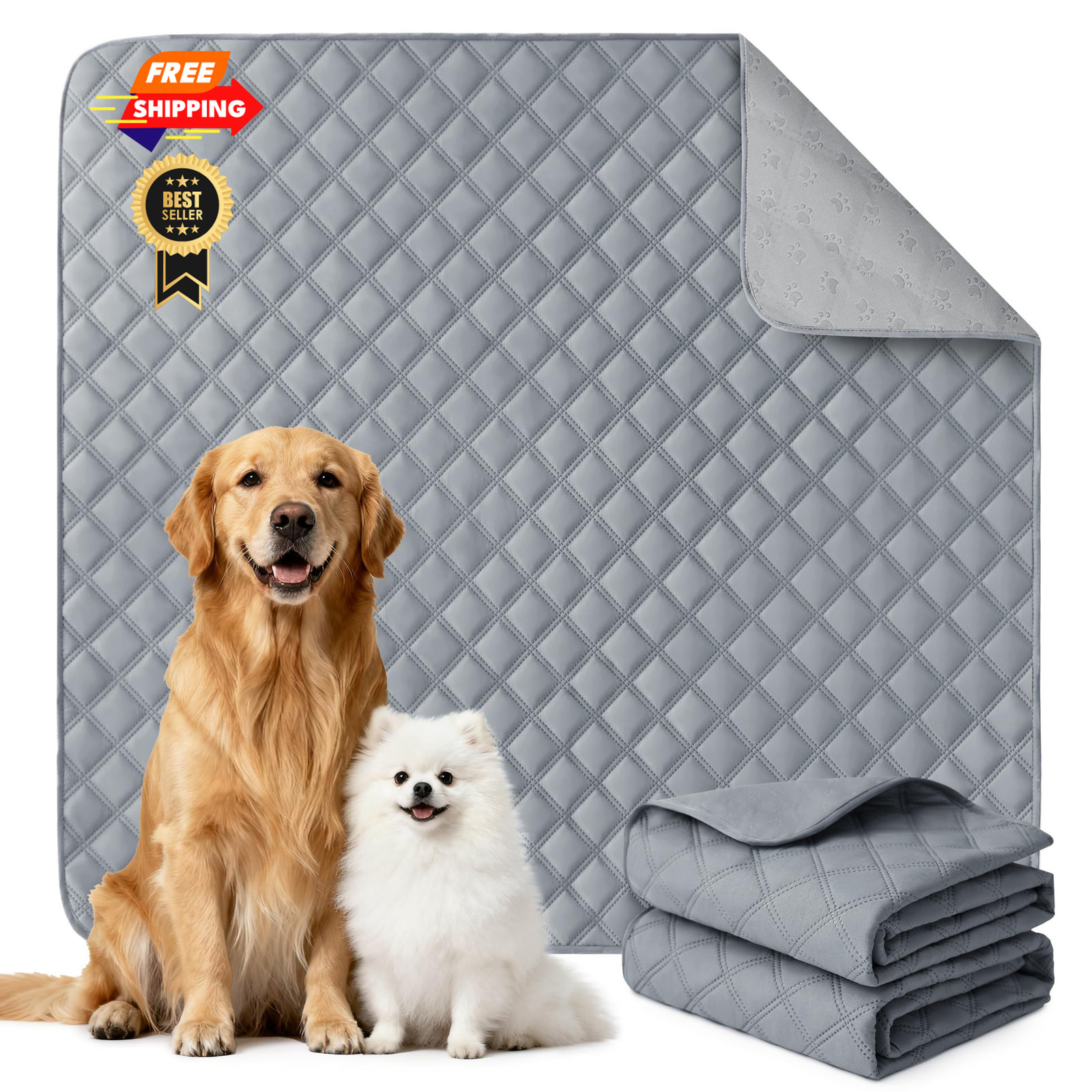 Eterish Reusable Washable Pee Pads for Dogs Extra 2 Pack (54″x54″), Gray