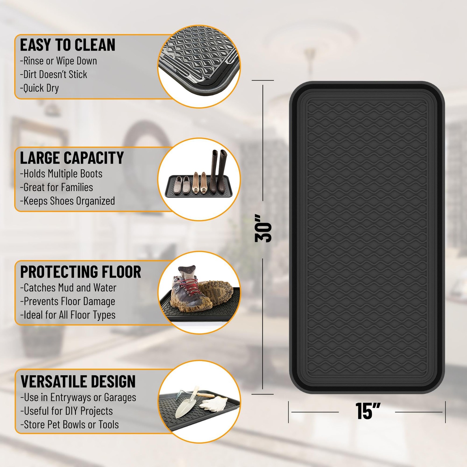 Multipurpose All Season Boot Tray Mat Reusable Pee Pad for Dogs 15″ x 30″