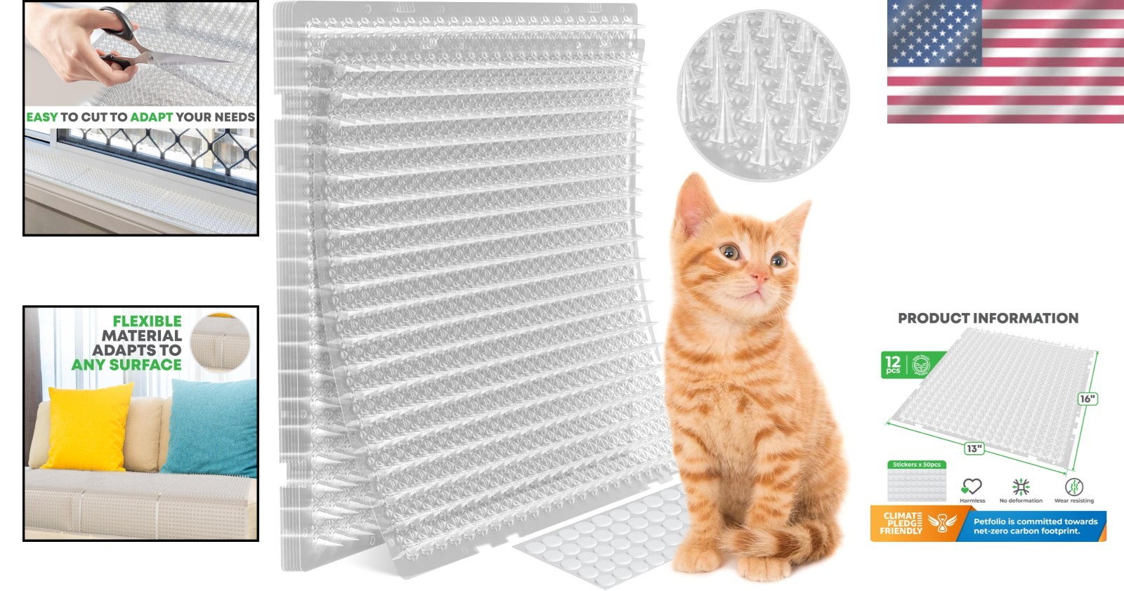 Large 16×13 Inch Scat Mat for Cats – 12 Pack Humane Animal Deterrent Solution