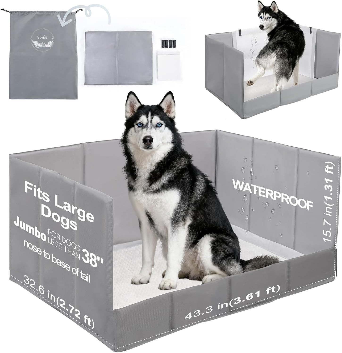 Dog Litter Box, Pee Pad Holder Foldable, Indoor Dog Potty Tray for Puppy & Large