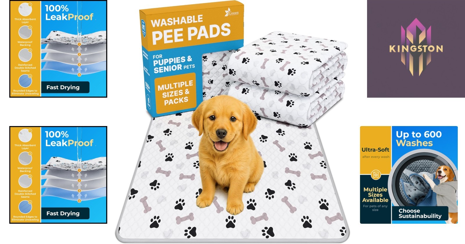 Luxury Waterproof Reusable Puppy Pads – 34×36, Anti-Slip Training Pack of 2