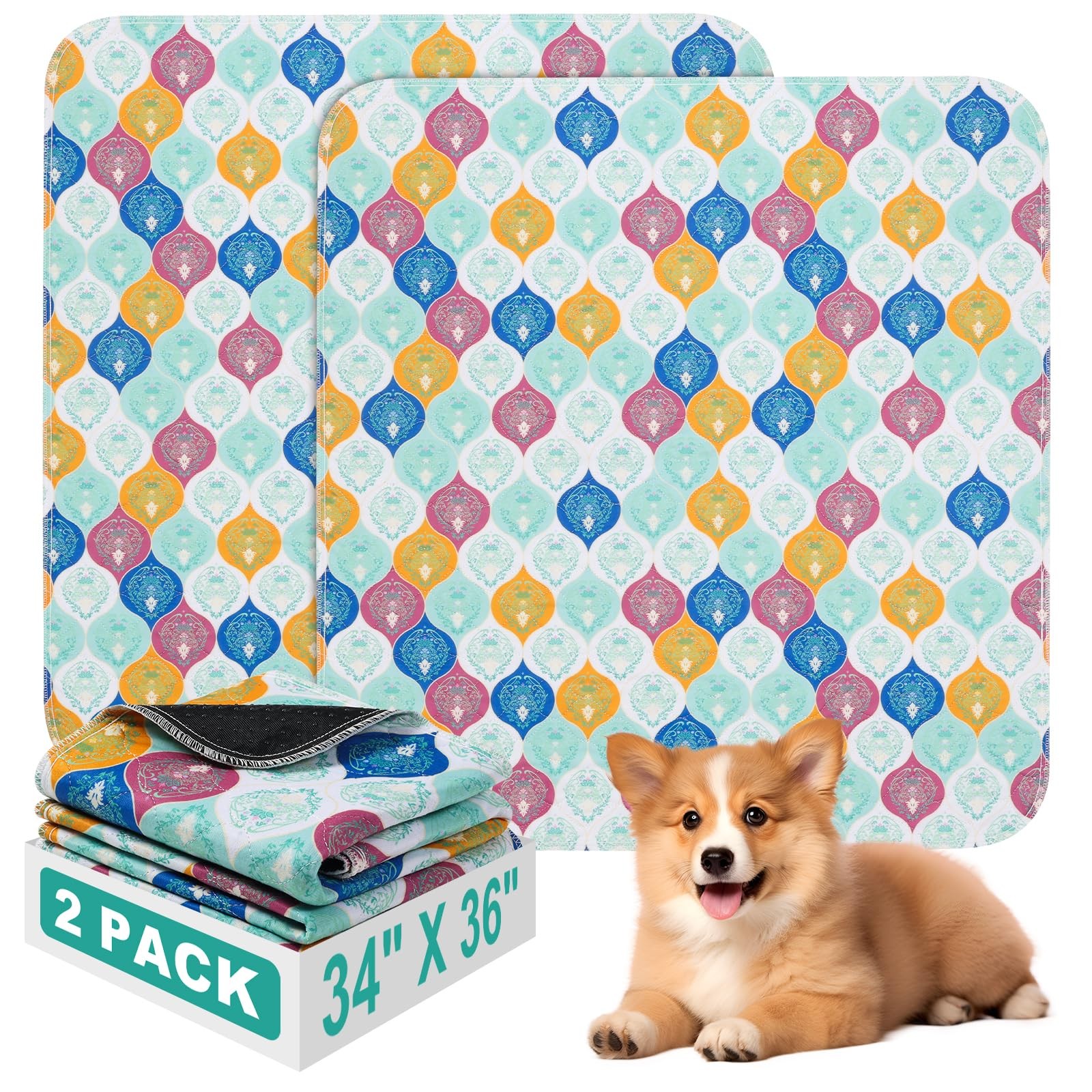 Washable Pee Pads for Dogs, Stylish Absorbent Reusable Training Dog Pads, Non…