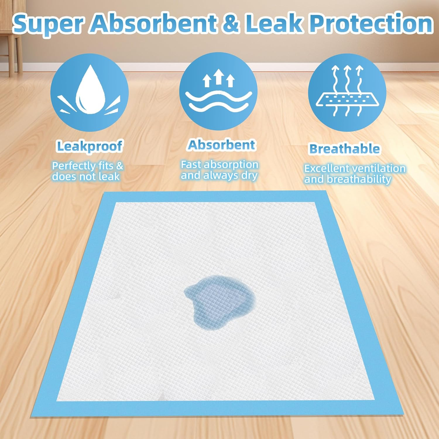 22″ X 22″ Puppy Training Pads in Bag, 5-Layer Leak-Proof Design and Quick-Dry, S