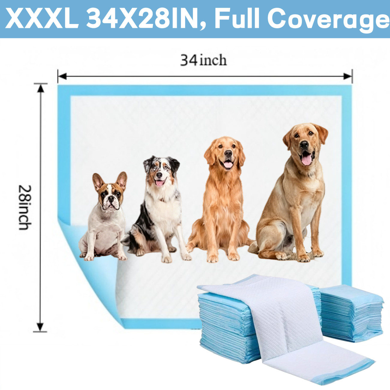 75pcs XXXL 44 X28 Thickened Super Absorbent Leak-Proof Puppy Training Pads