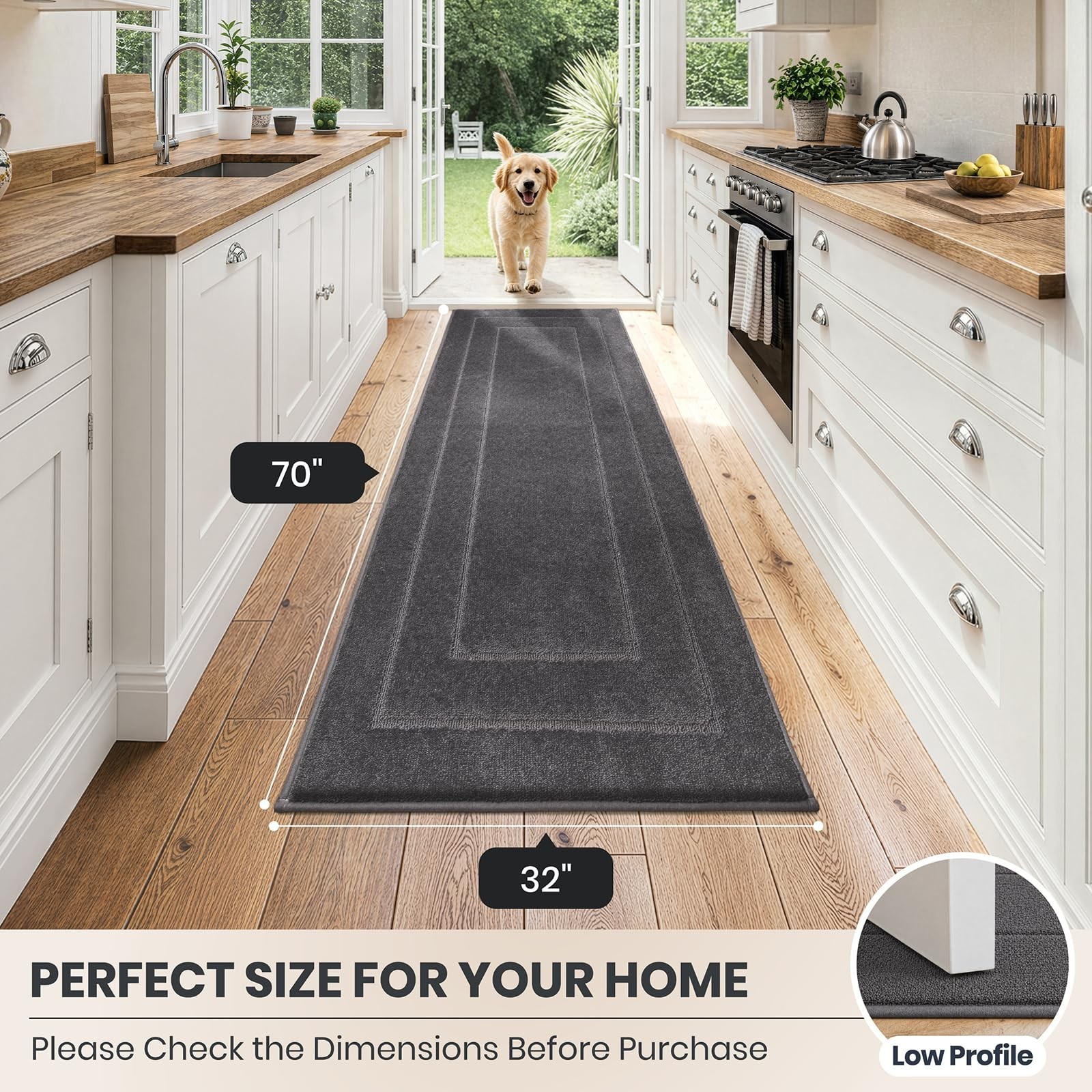 PURRUGS Dirt Trapping Door Mat 32″ x 70″, Non-Slip/Skid Machine Washable Entr…