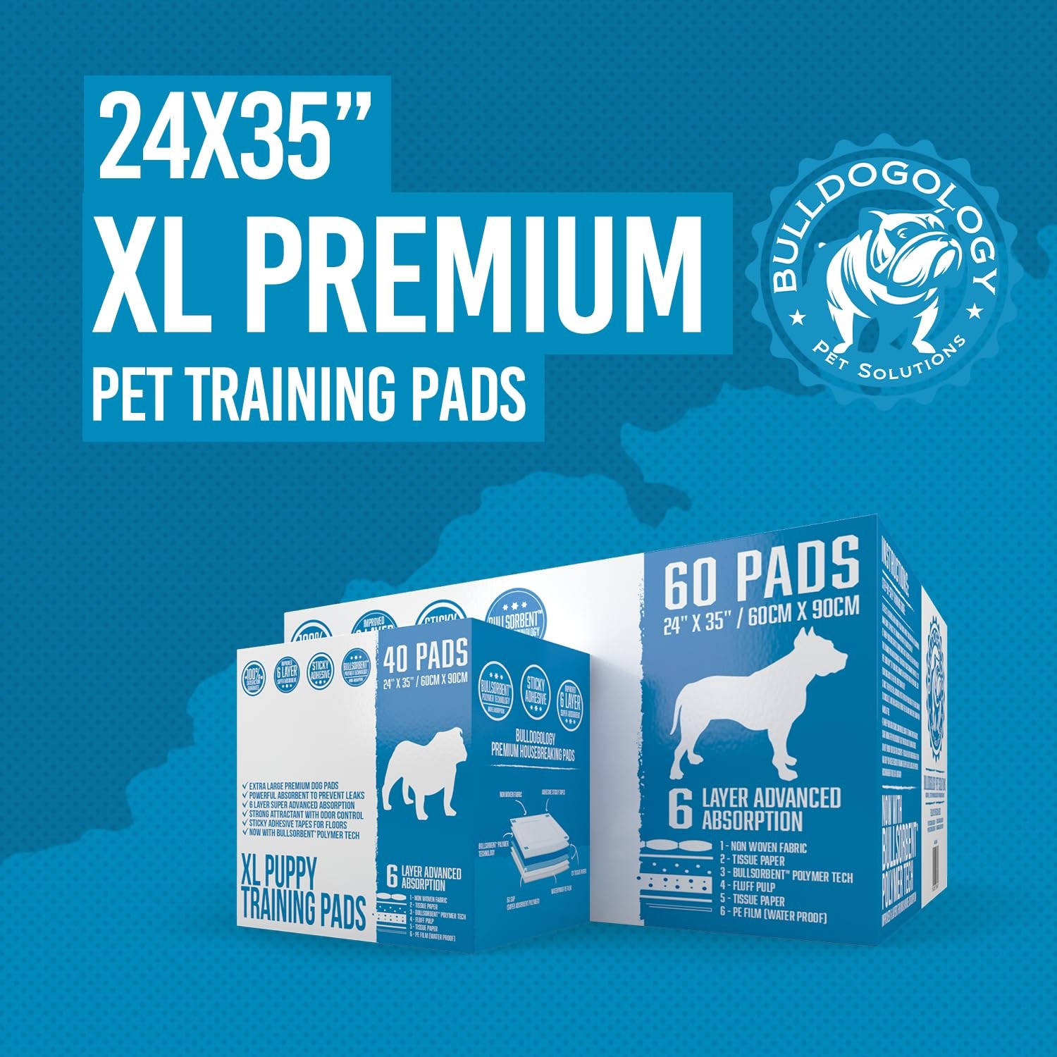 Bulldogology Puppy Pee Pads XL with Adhesive Sticky Tape – Extra Large Dog Train