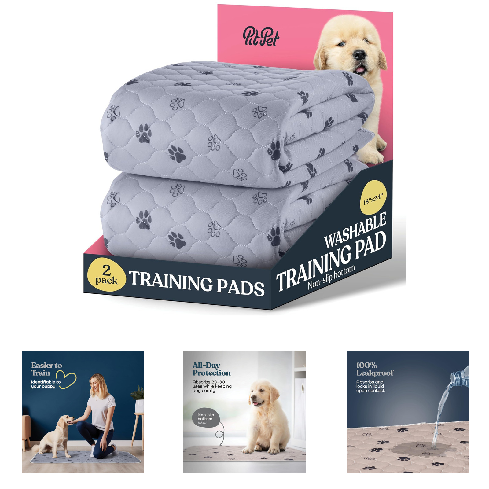 Dog Training Pads Reusable Washable Absorbent Puppy Pee Pads Waterproof Non Slip