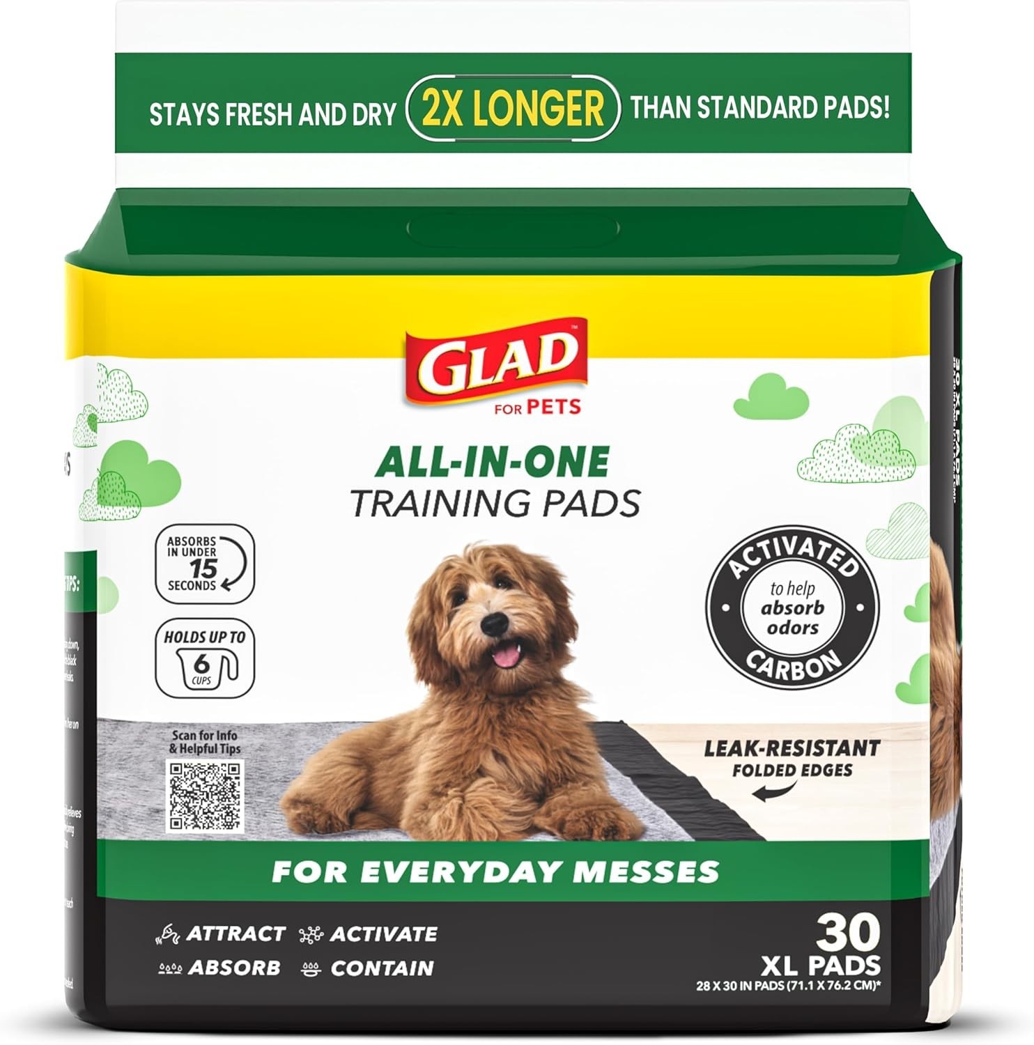 Glad for Pets Extra Large Charcoal Dog Training Pads, Absorbent Leak Proof Pee