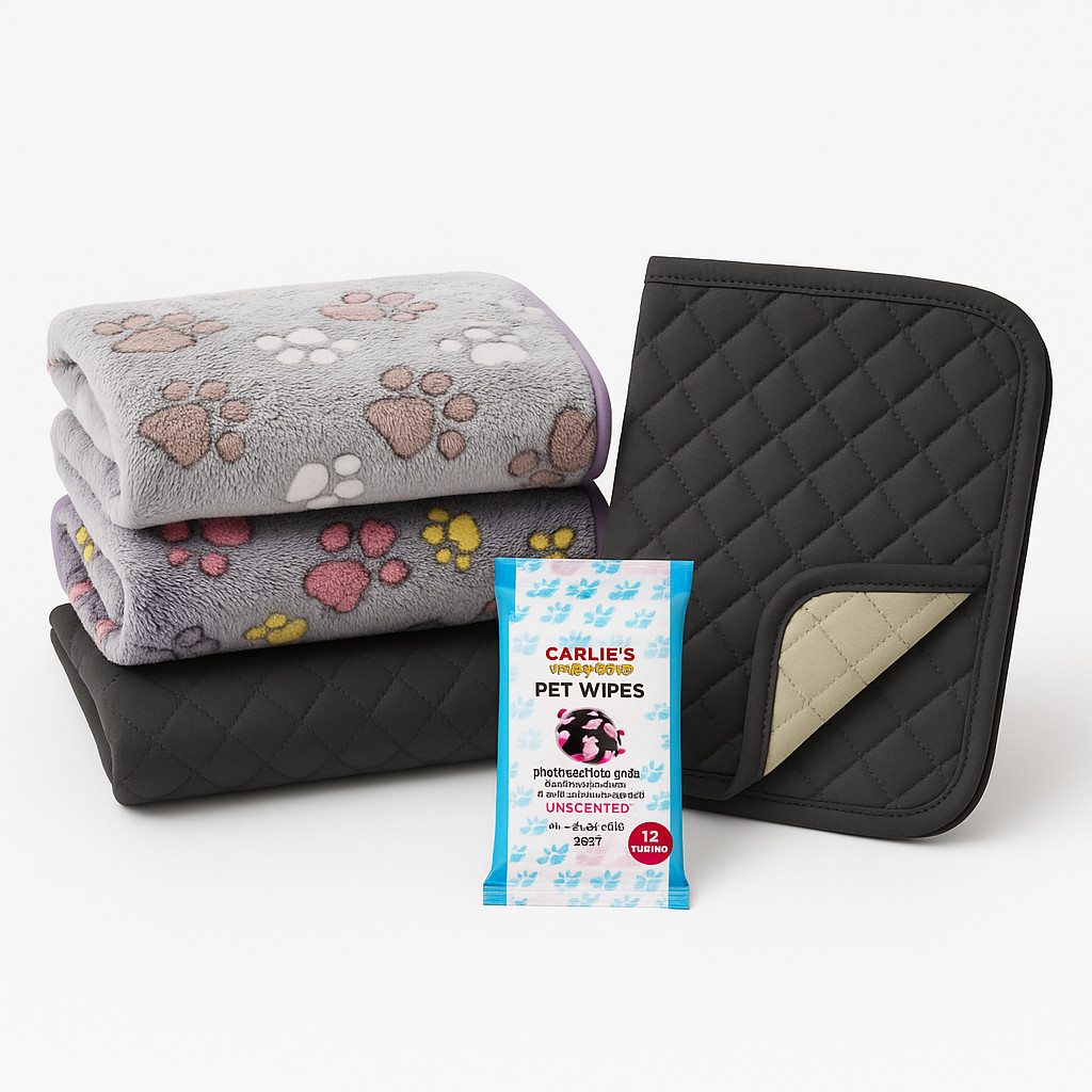 Puppy Dog Crate Training Kit – 2 Washable Pee Pads 2 Soft Blankets 1 Pack Wipes