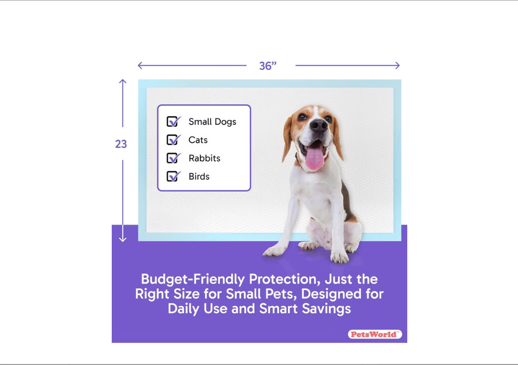 PetsWorld 300 Count Puppy Pads for Small Pets, 23 in x 36 in, Leak-Proof, Value