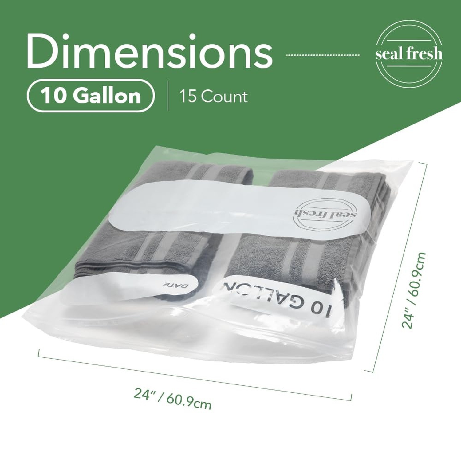 Seal Fresh 10 Gallon Large Plastic Storage Bags – 24″ x 24″ (15 Count) 