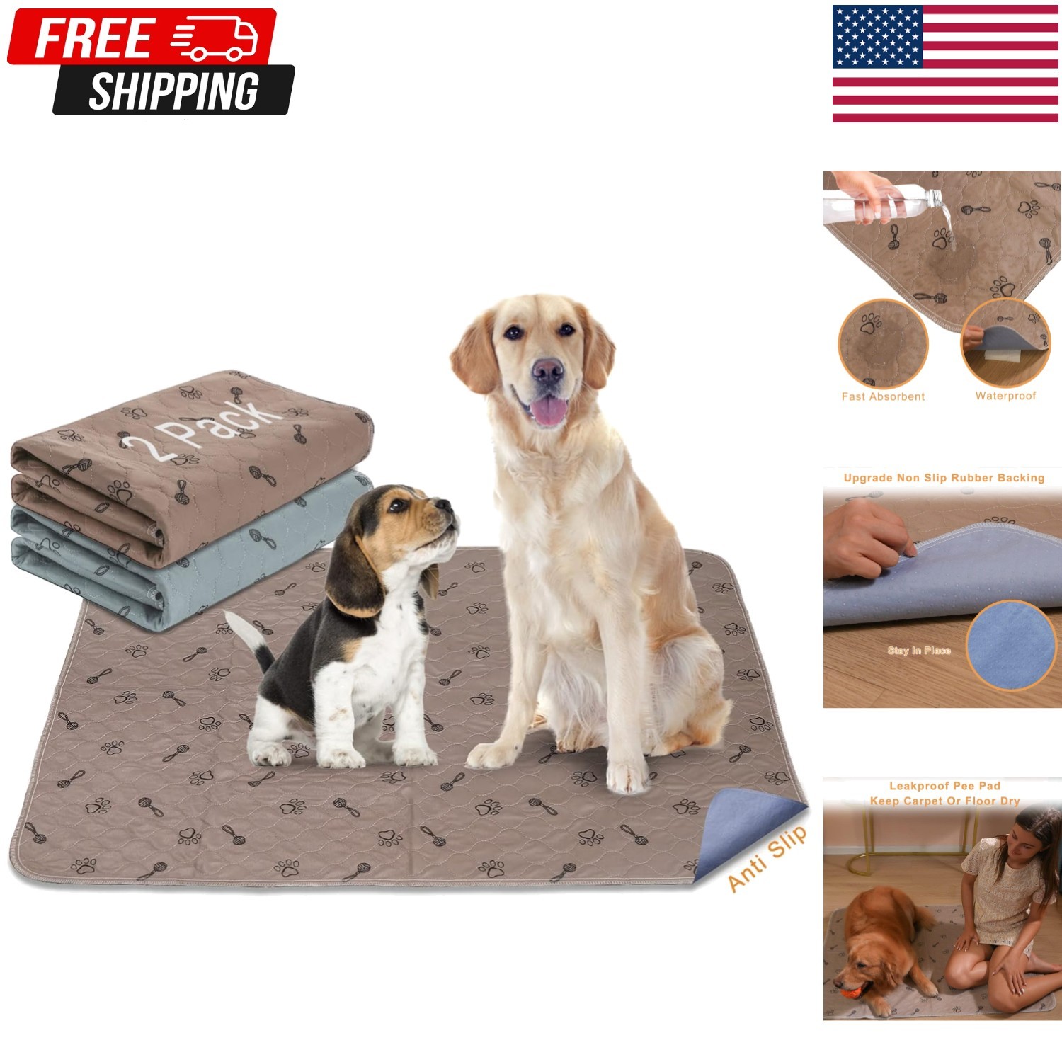 Super Absorbent Washable Pee Pads for Dogs Large 36 x 36 (2-Pack) Puppy Pads …