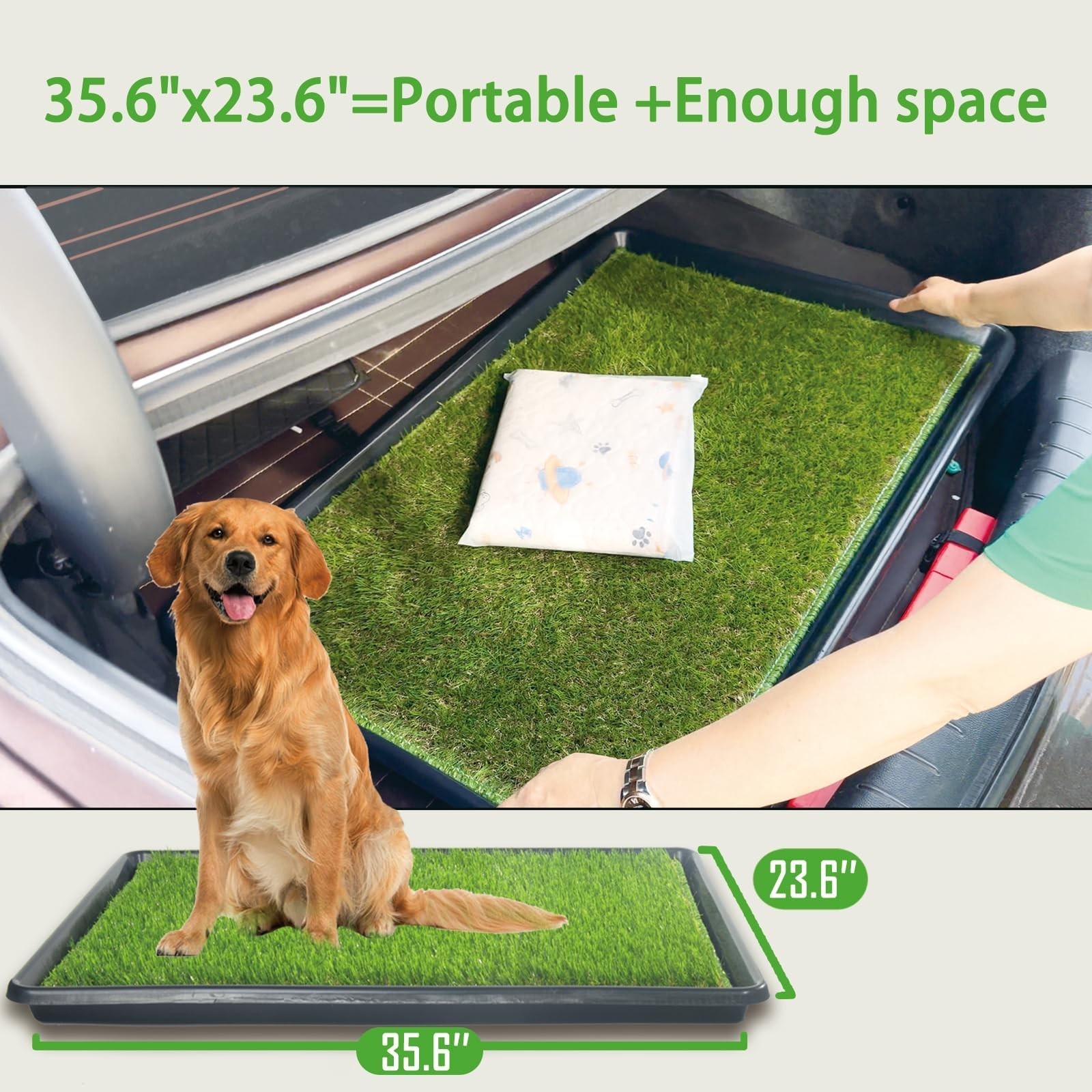 Portable Reusable Dog Loo System – Large 35x23in Turf & Pee Pads for Potty Train