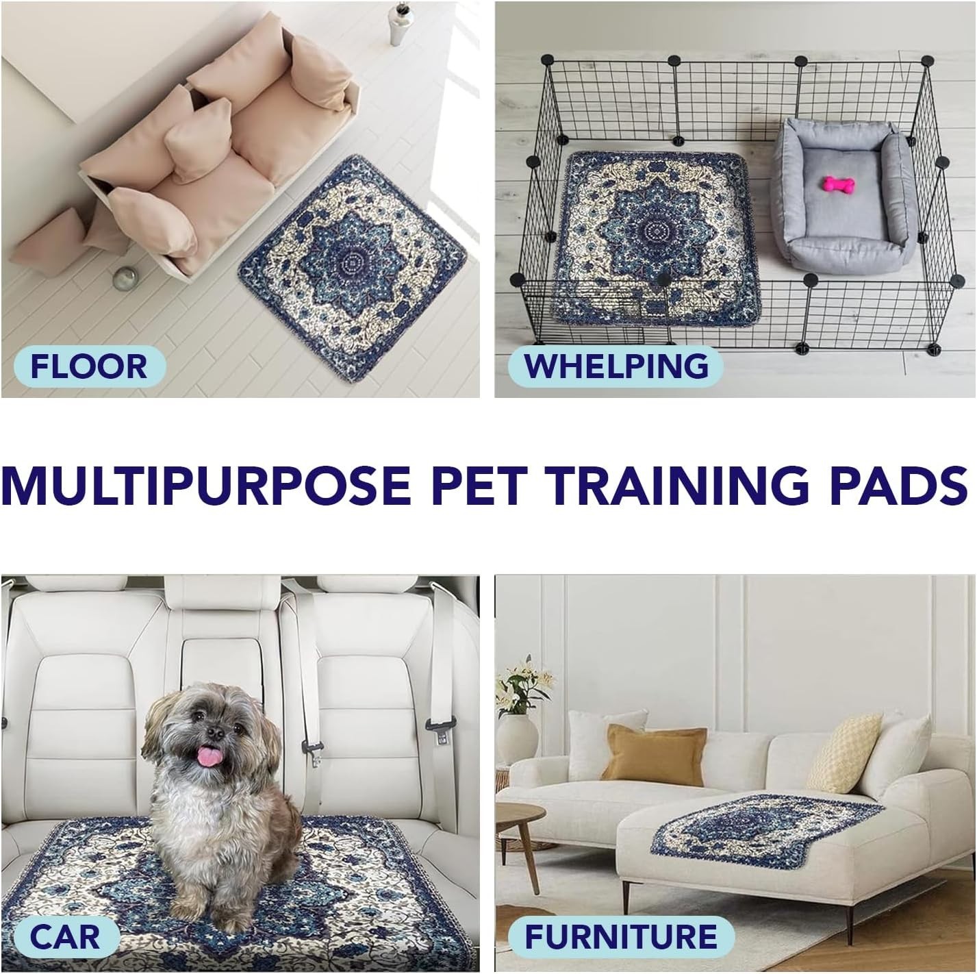 Stylish Washable Dog Pee Pads – 36×36” Super Absorbent & Leak-Proof Set of 2