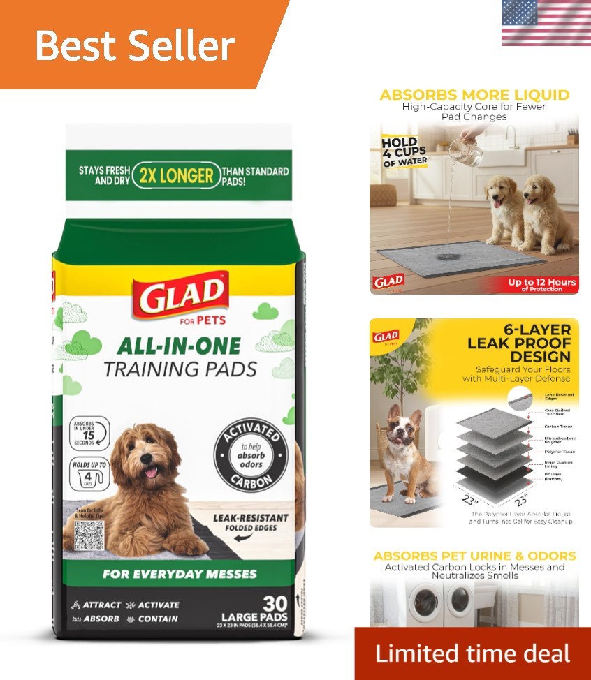 Charcoal Dog Pee Pads 23″ x 23″ – 30 Pack, Advanced Absorption & Training Aid