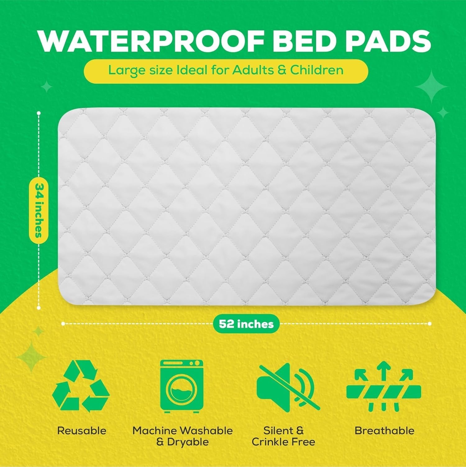 Bed Pads Washable Waterproof – Premium Pack of 2- Washable Pee Pads | Non Sli…