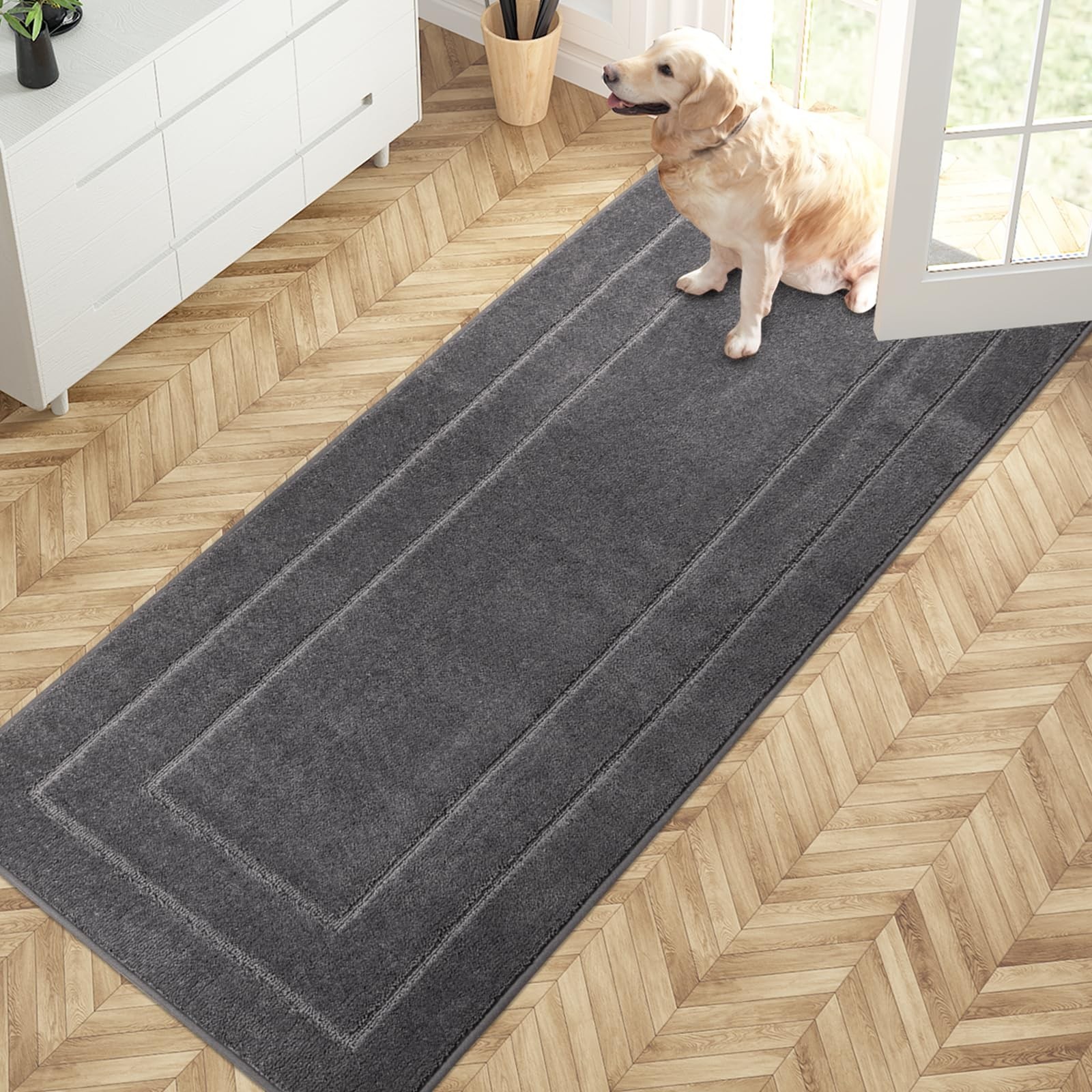 PURRUGS Dirt Trapping Door Mat 32″ x 70″, Non-Slip/Skid Machine Washable Entr…