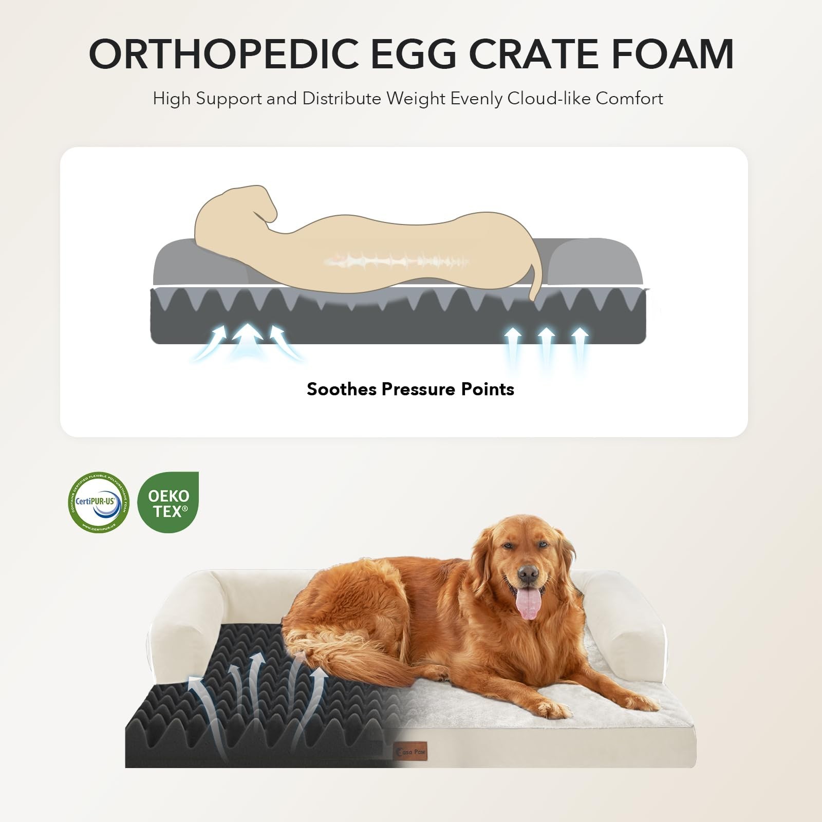Orthopedic Dog Bed 35x22in Beige, Waterproof & Washable | Orthopedic support,…