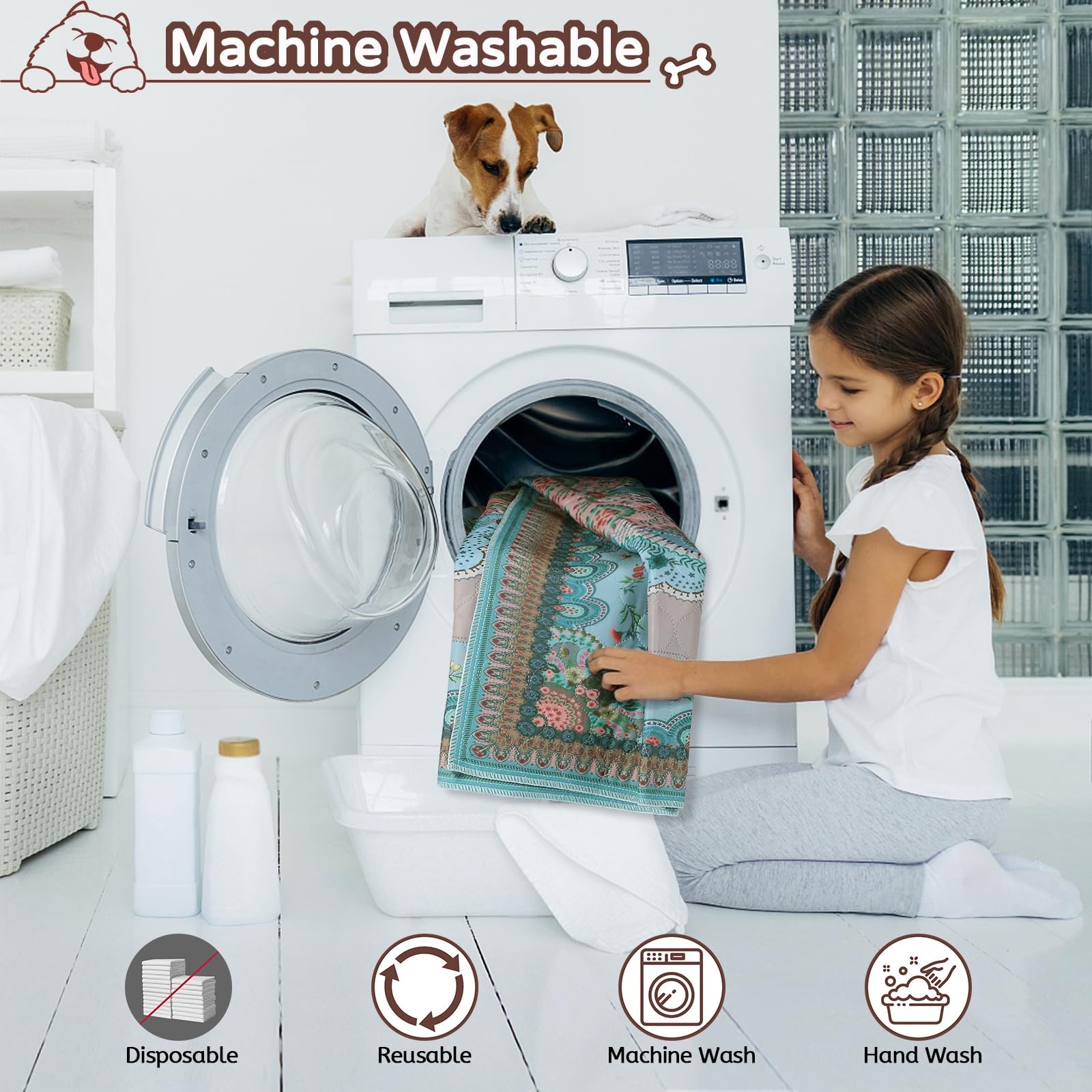 Washable Pee Pads for Dogs, 2 Reusable Puppy Pads, 24” x 48”